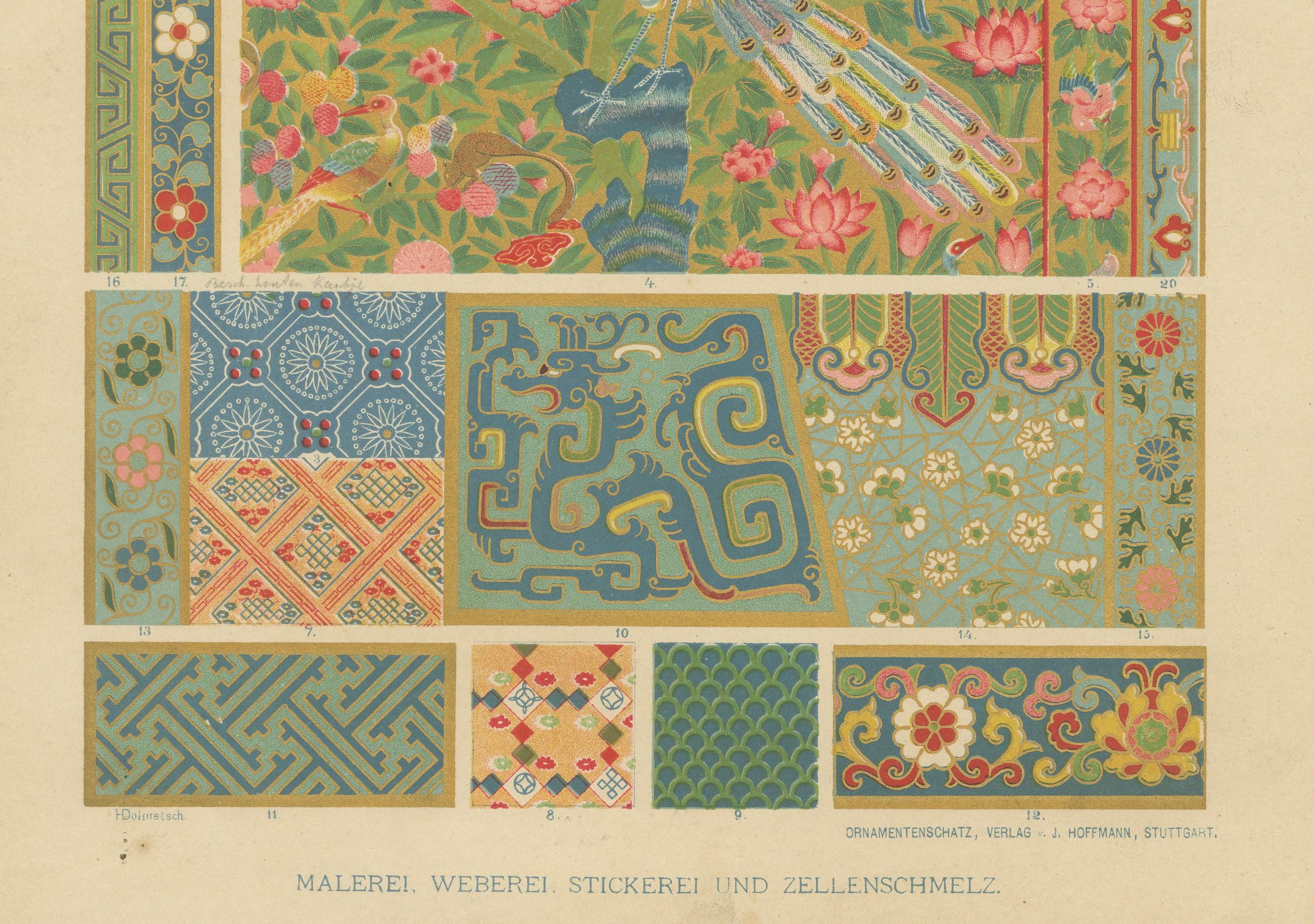 Late 19th Century Vibrant Chinese Patterns from Dolmetsch's 1887 Ornamental Treasury For Sale