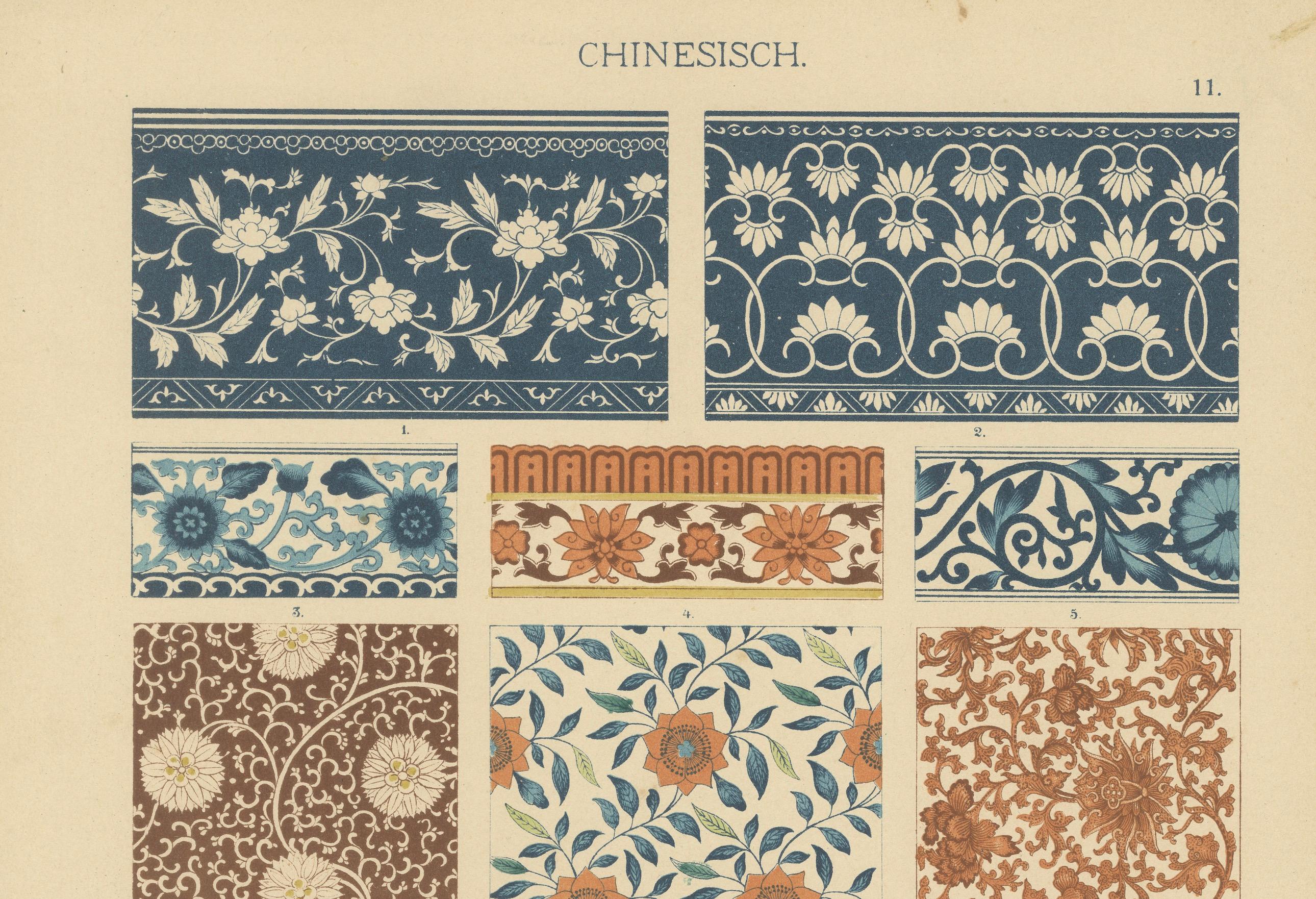 Vibrant Chinese Patterns from Dolmetsch's 1887 Ornamental Treasury For Sale 3