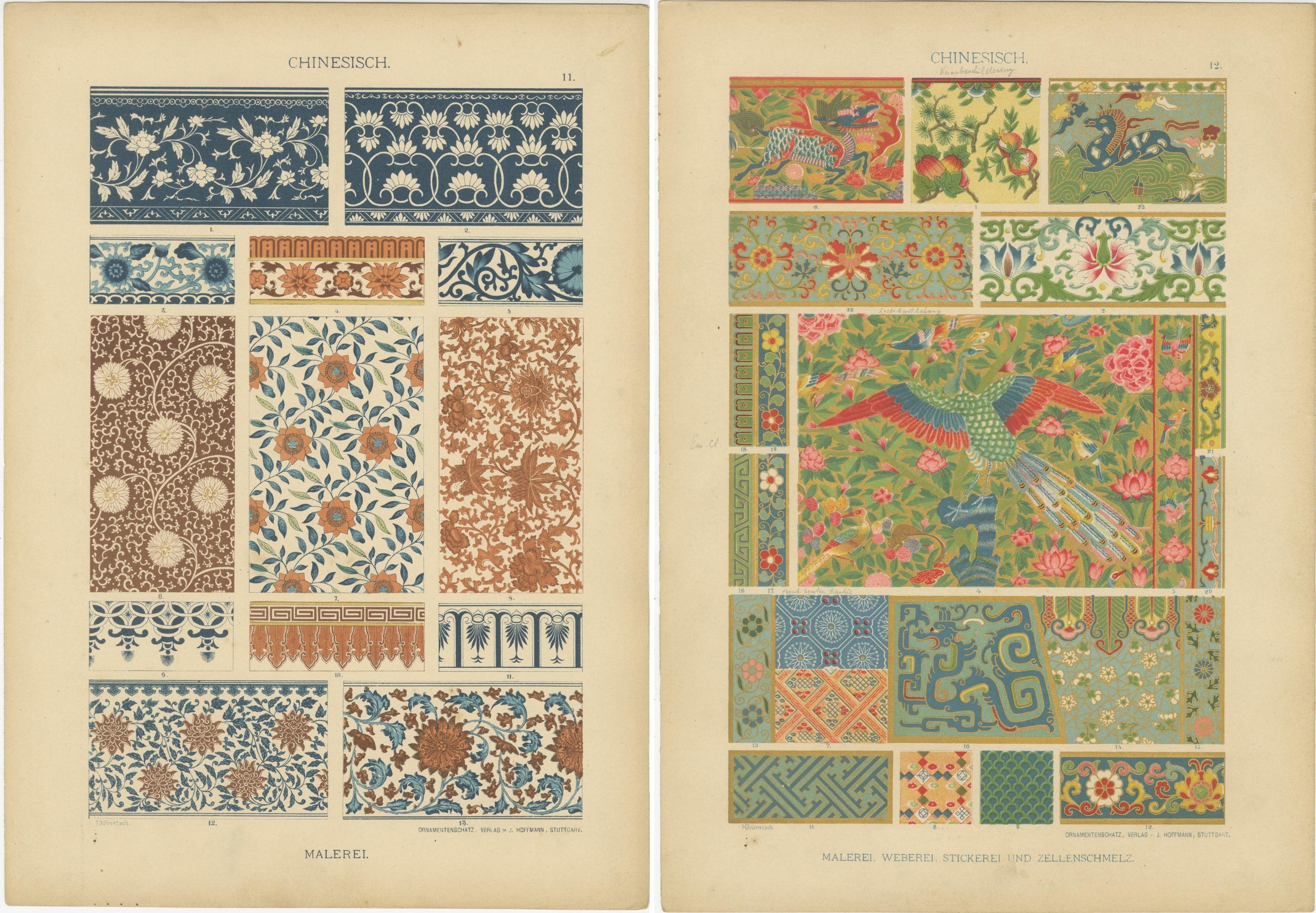 Vibrant Chinese Patterns from Dolmetsch's 1887 Ornamental Treasury For Sale 4