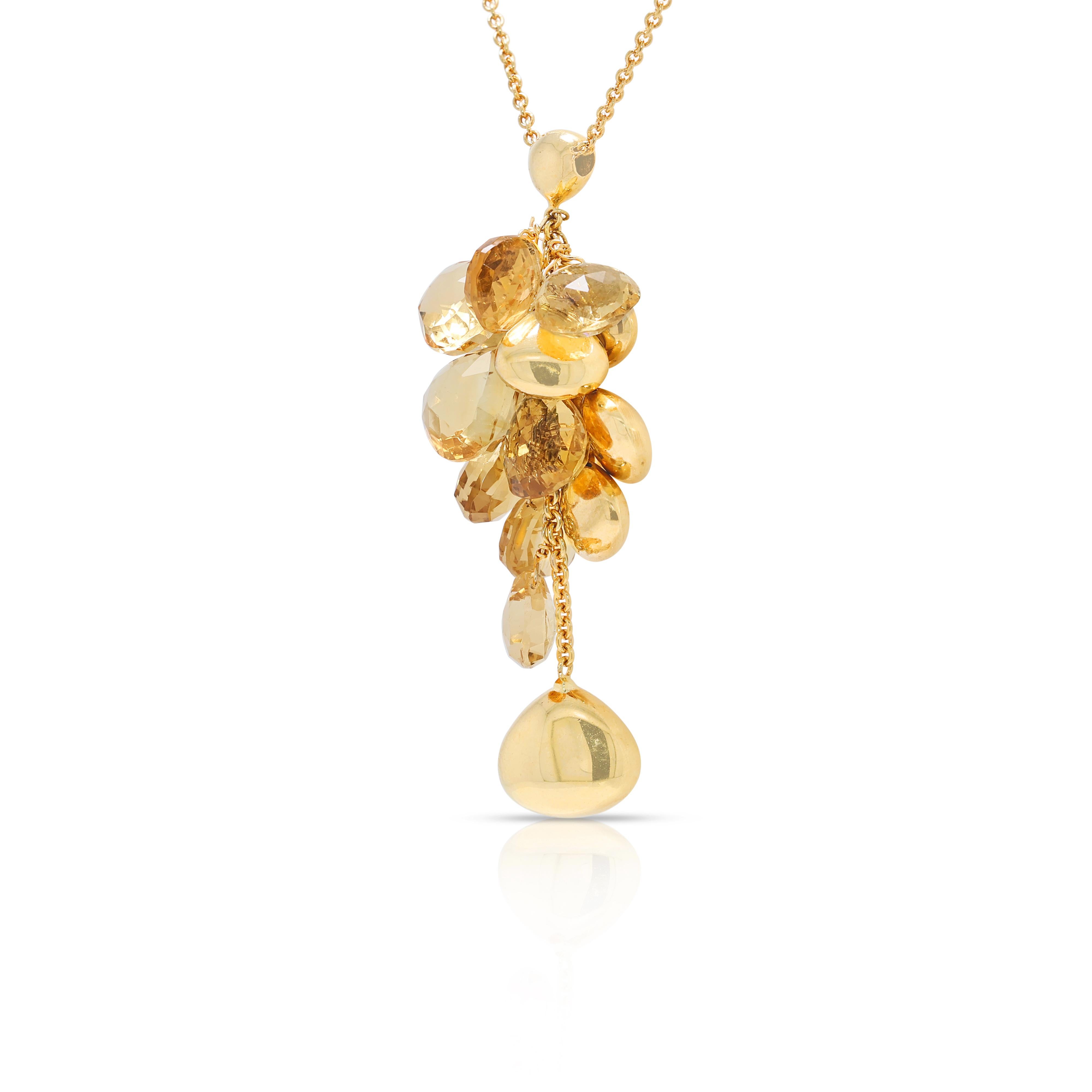 Rose Cut Vibrant Citrine Necklace in 18K Yellow Gold For Sale
