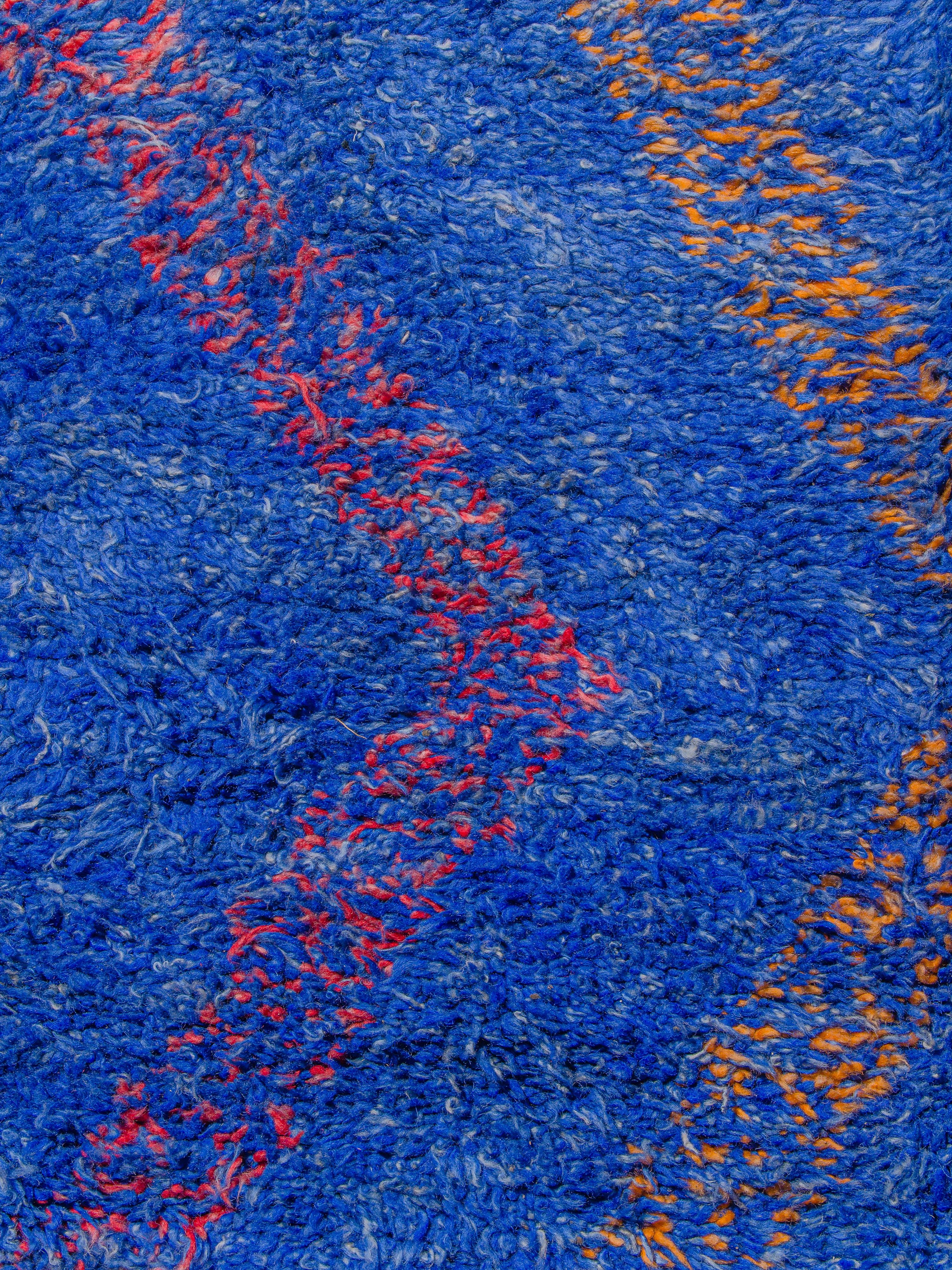 Tribal Vibrant Cobalt Vintage Moroccan Beni M’Guild Carpet Curated By Breuckelen Berber For Sale