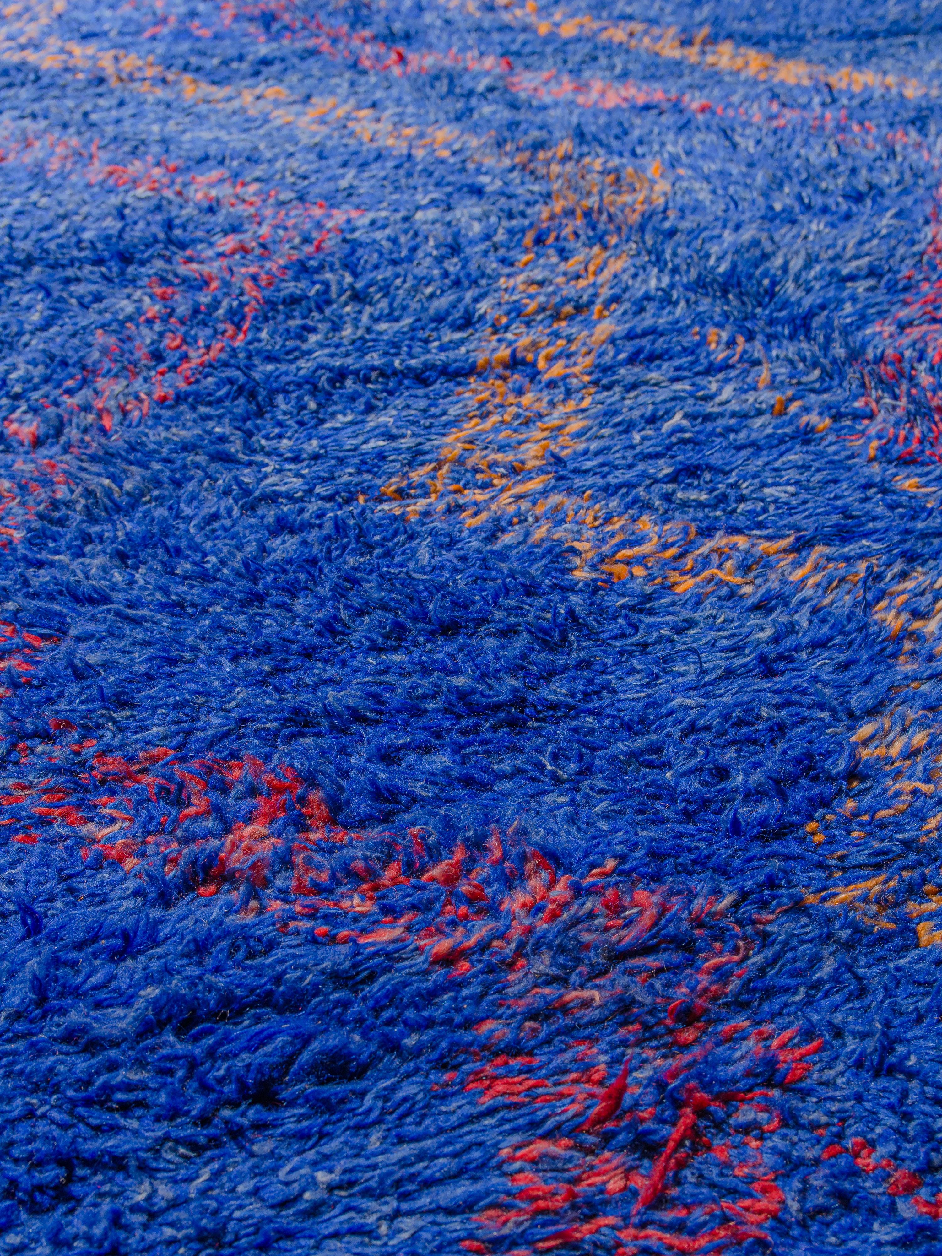 Hand-Woven Vibrant Cobalt Vintage Moroccan Beni M’Guild Carpet Curated By Breuckelen Berber For Sale