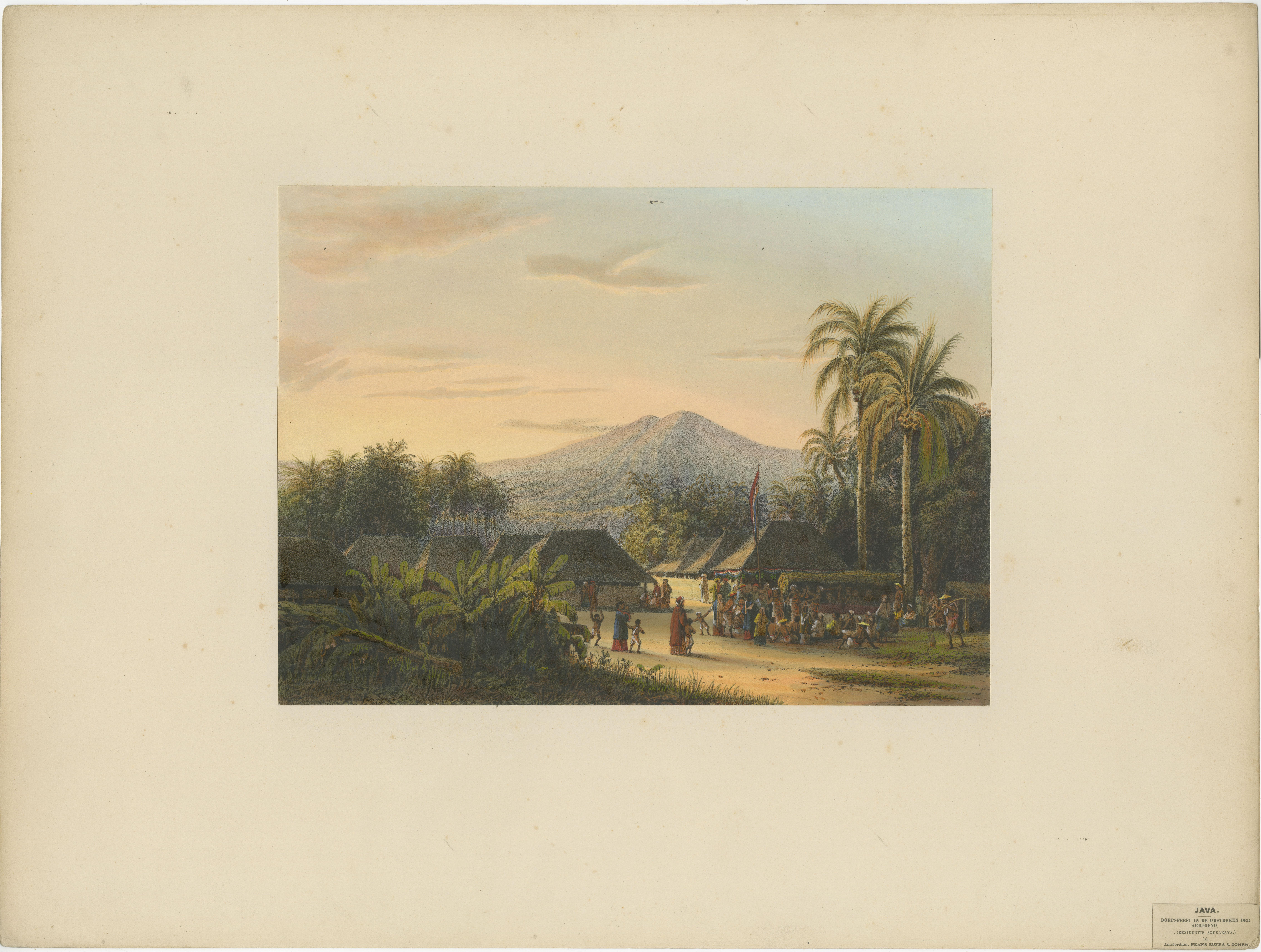 Java-Druck aus der lebhaften Kolonialzeit: Festival in der Nähe des Berges Ardjoeno, um 1872 (Papier) im Angebot