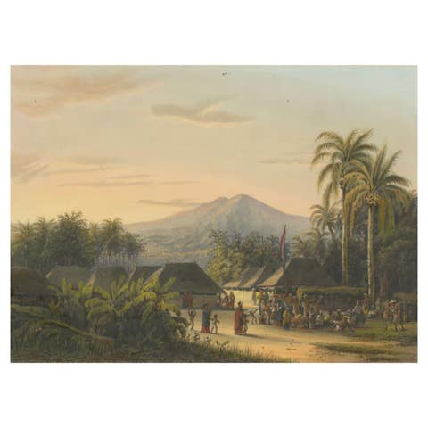 Vibrant Colonial Era Java Print: Festival near Mount Ardjoeno, ca. 1872