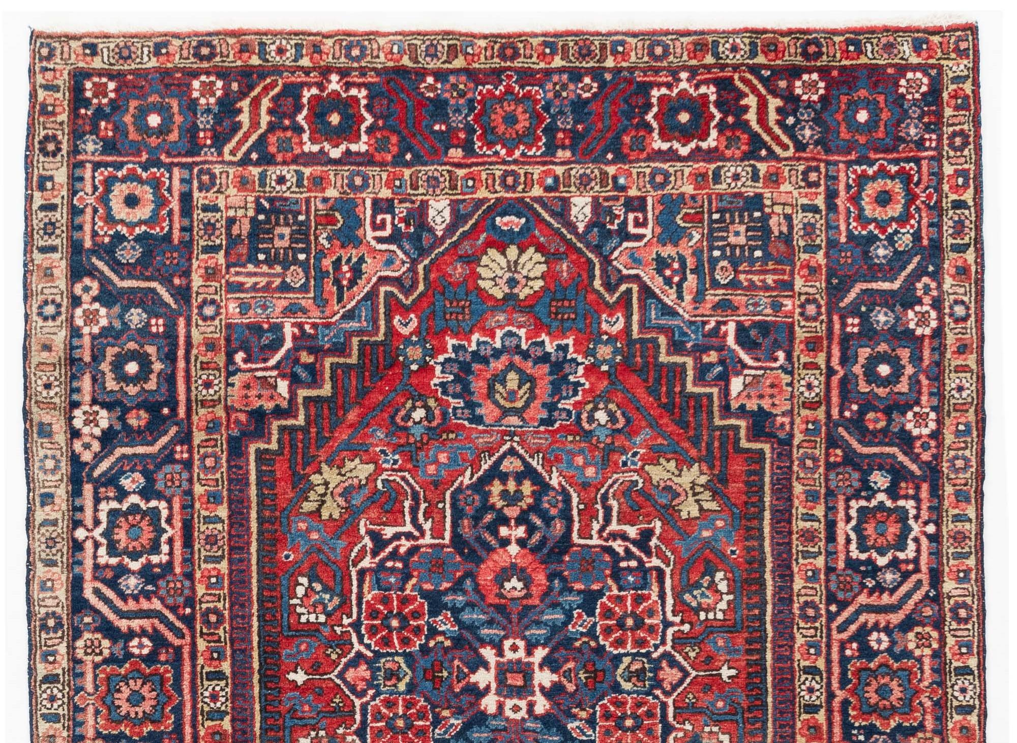 Vibrant Color Palette Semi-Antique Persian Heriz Rug  4'8