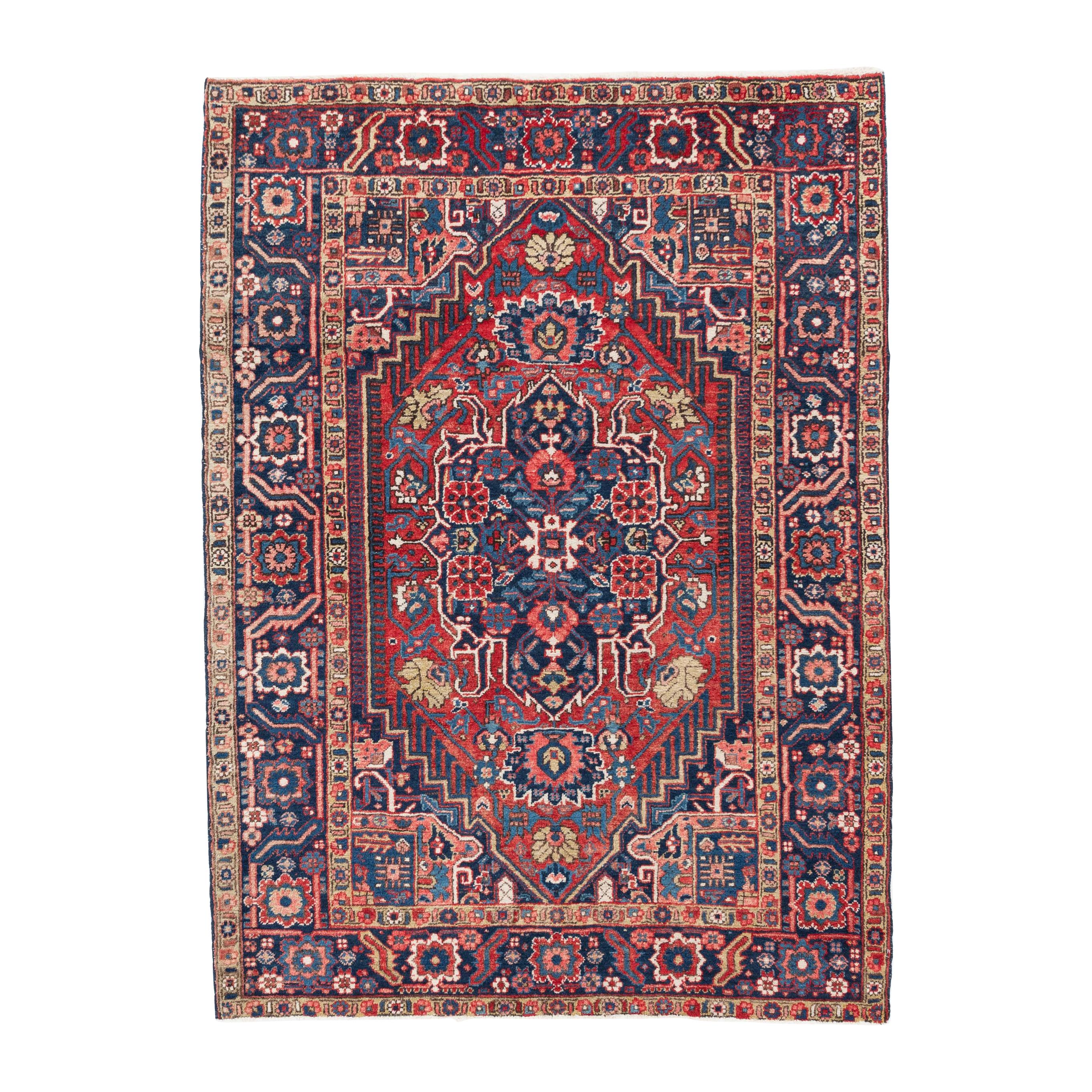 Vibrant Color Palette Semi-Antique Persian Heriz Rug  4'8" x 6'5" For Sale