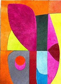 Vibrante cubismo al neon colorato, Art Hide, tessile d'arte astratta su legno