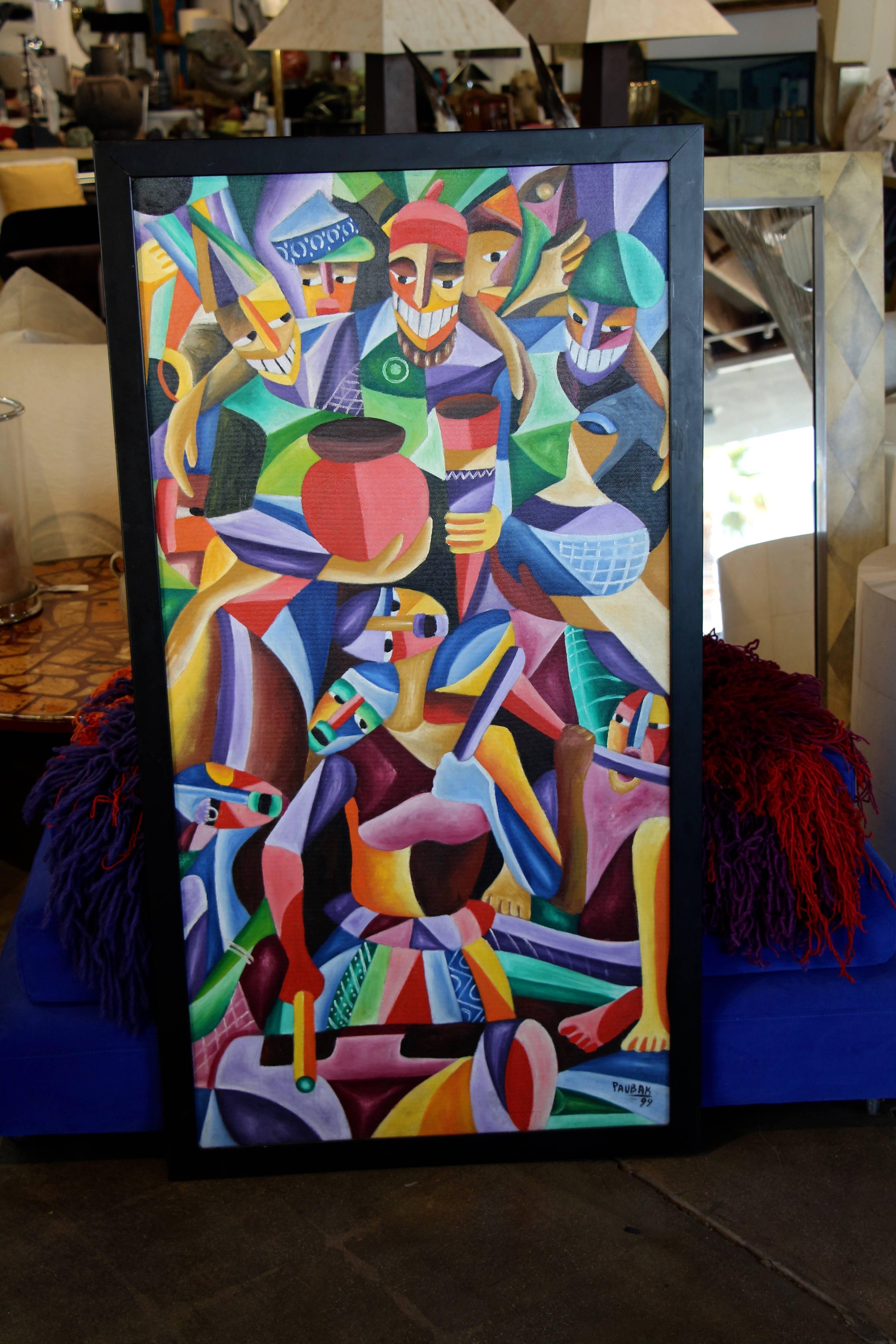 Sconosciuto Pittura vivace e colorata firmata Paubak in vendita