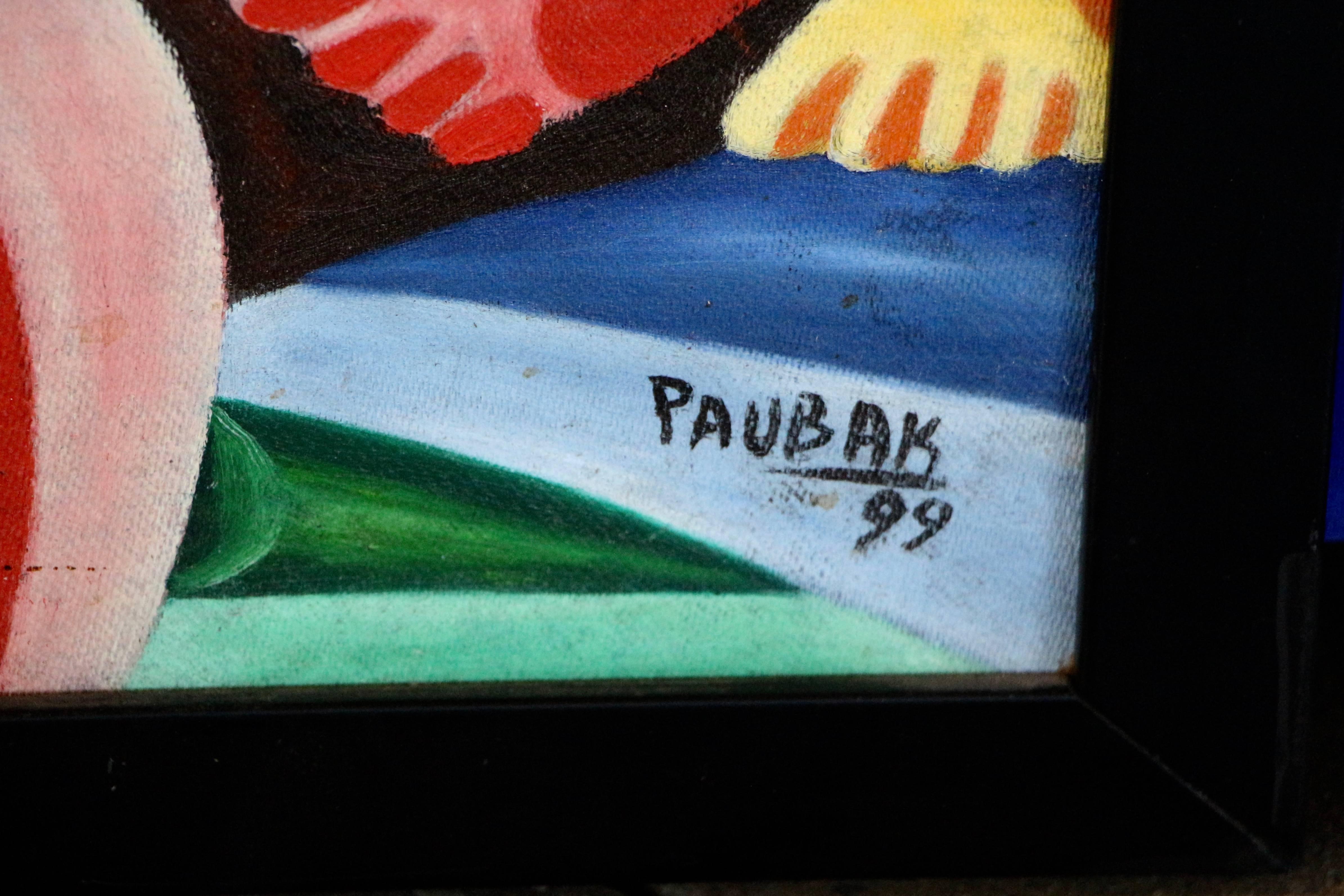 20th Century Vibrant Colorful Painting Signed Paubak For Sale
