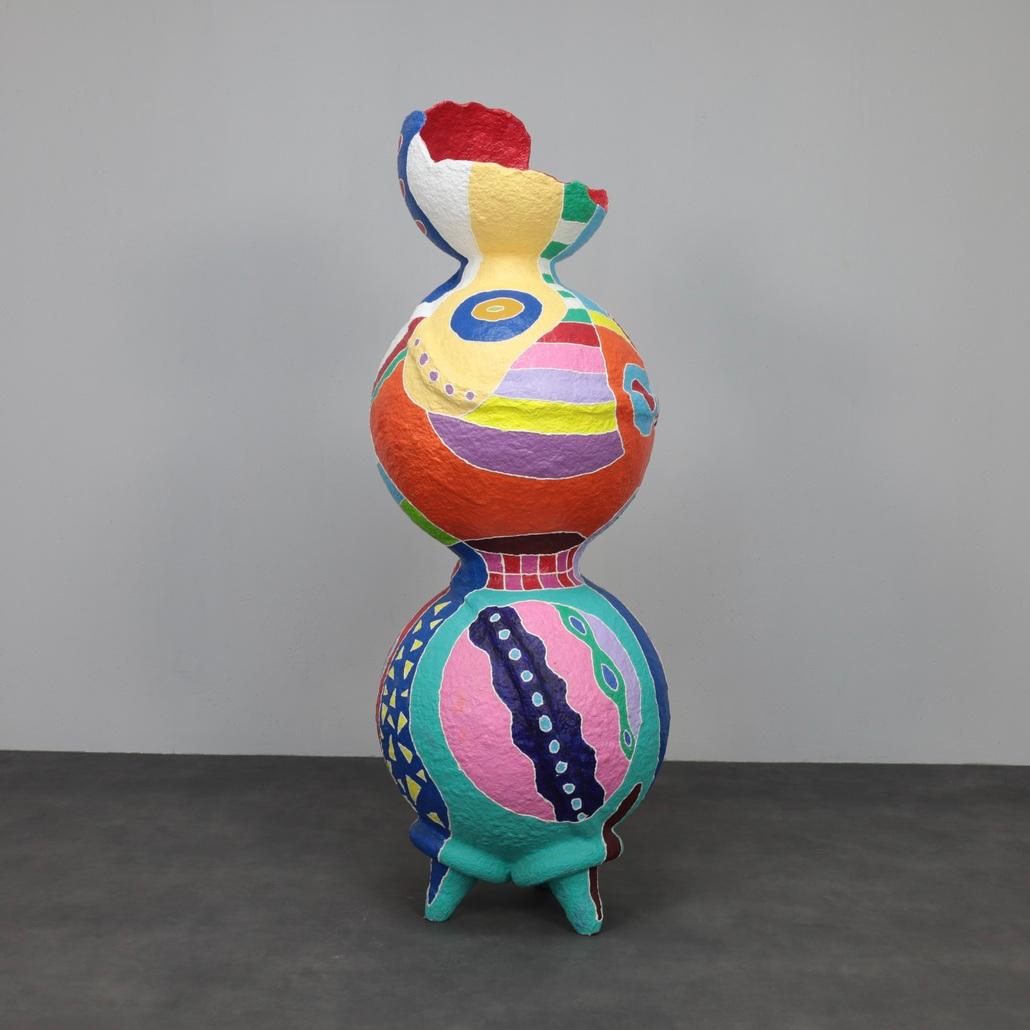Post-Modern Vibrant Contemporary Standing Sculpture in Papier-Mâché For Sale