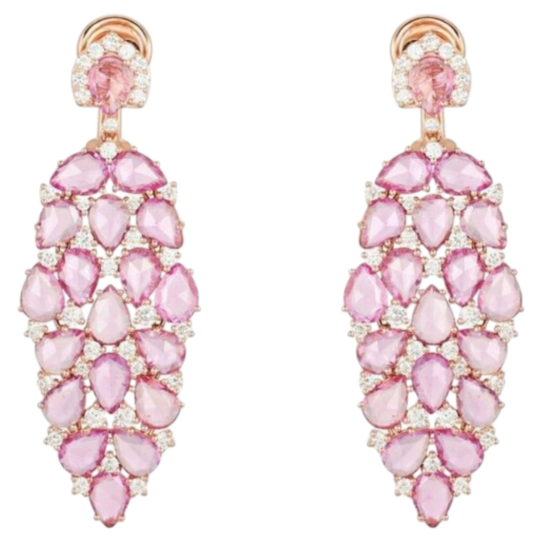 0.40ct Diamond & 0.42ct Pink Sapphire 14K Rose Gold Drop Earrings