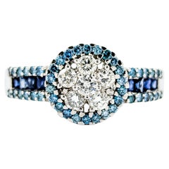 Vibrant Diamond & Blue Sapphire Cocktail Ring in 18k White Gold