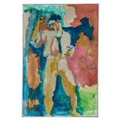 Vibrant Expressionist Oil on Canvas Figure Painting "Dancing Man", c.1970s
