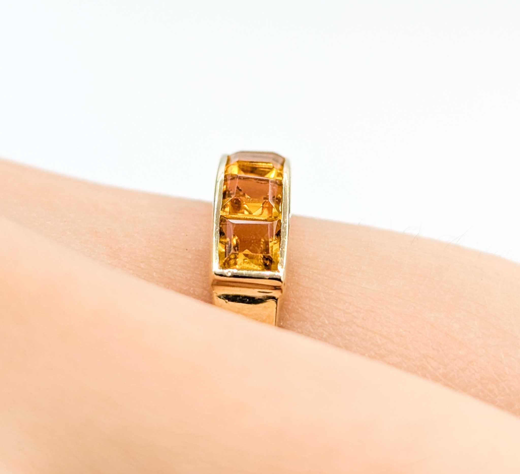Princess Cut Vibrant Five-Stone Citrine Ring in 14k Yellow Gold For Sale