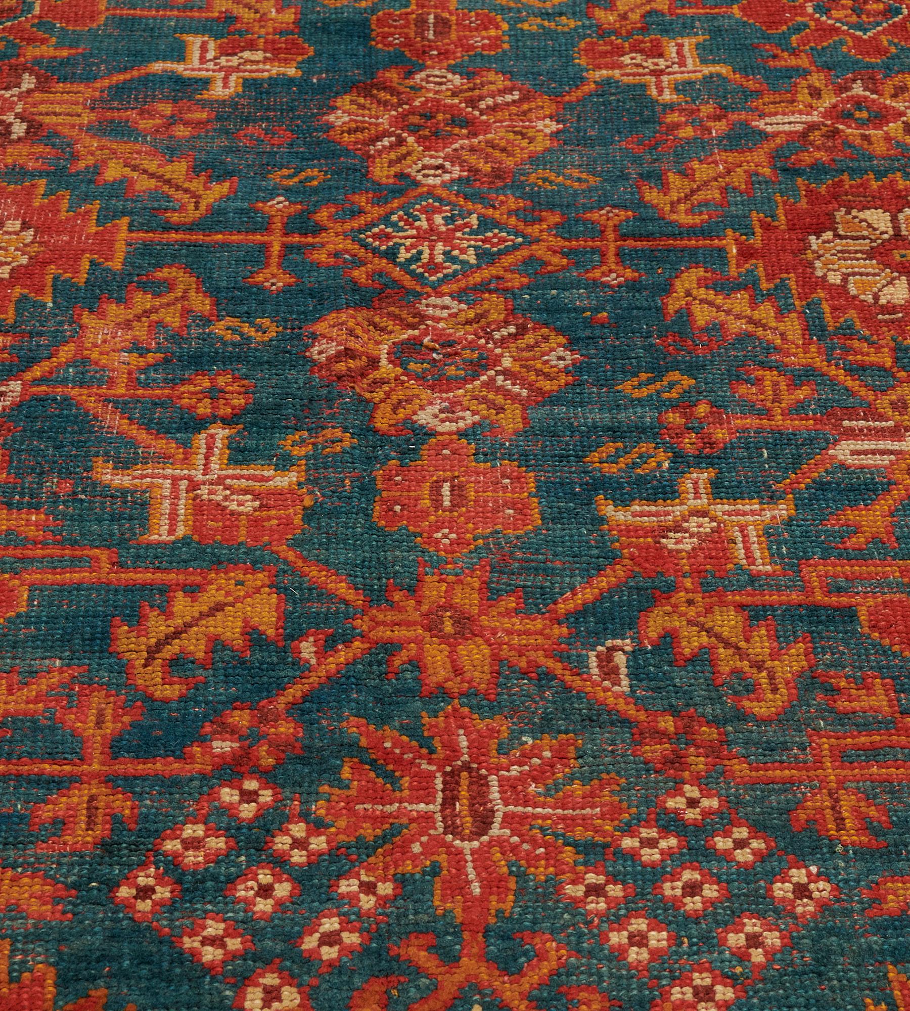 Vibrant Floral Traditional Hand-Woven Wool Turkish Oushak  For Sale 3