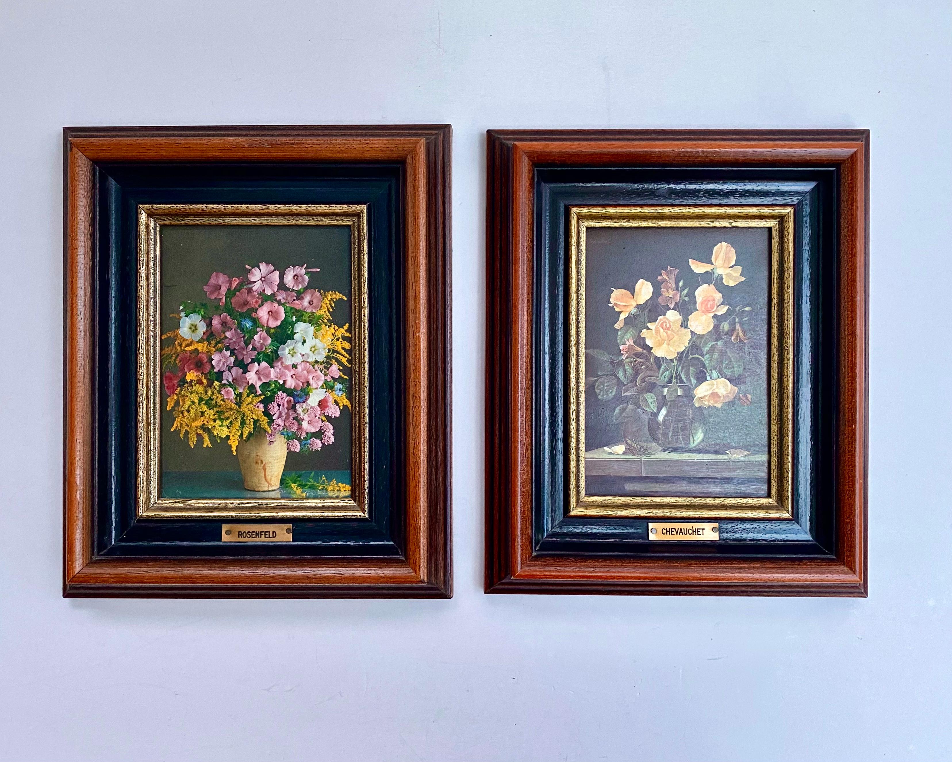 Vintage Wildflowers Paintings Still Life Art On Canvas Framed Flower Boho Chic Wall Art Decor Floral Painting. 

The colors are vibrant.

The subject classic red roses, buds, leaves and tulips all in a pleasing vintage gold and brown frames which