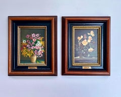 Vibrant Flowers Still Life Framed Painting on Canvas Vintage, Germany