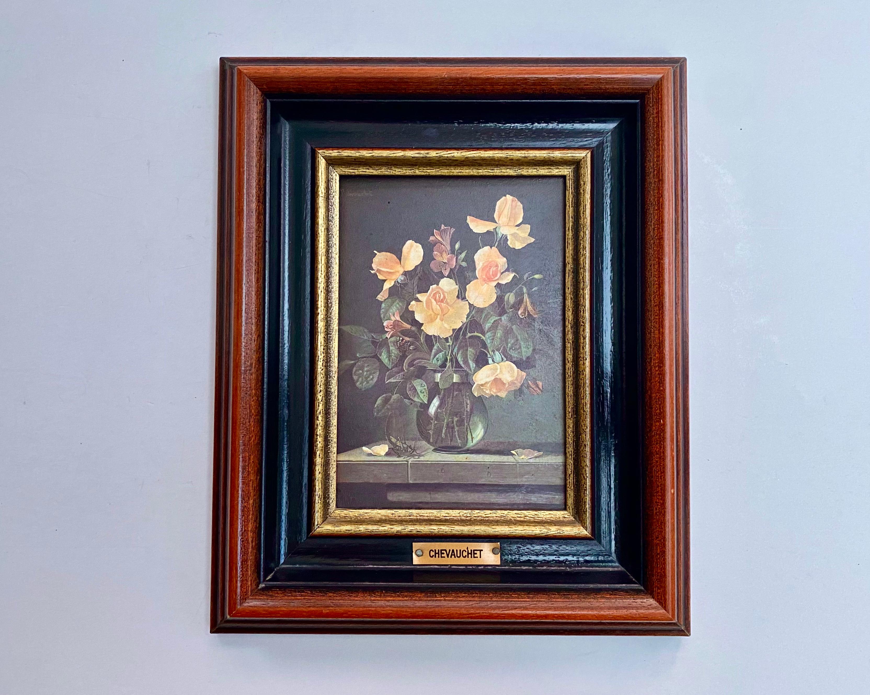 Vibrant Flowers Still Life Framed Painting on Canvas Vintage, Germany In Excellent Condition For Sale In Bastogne, BE