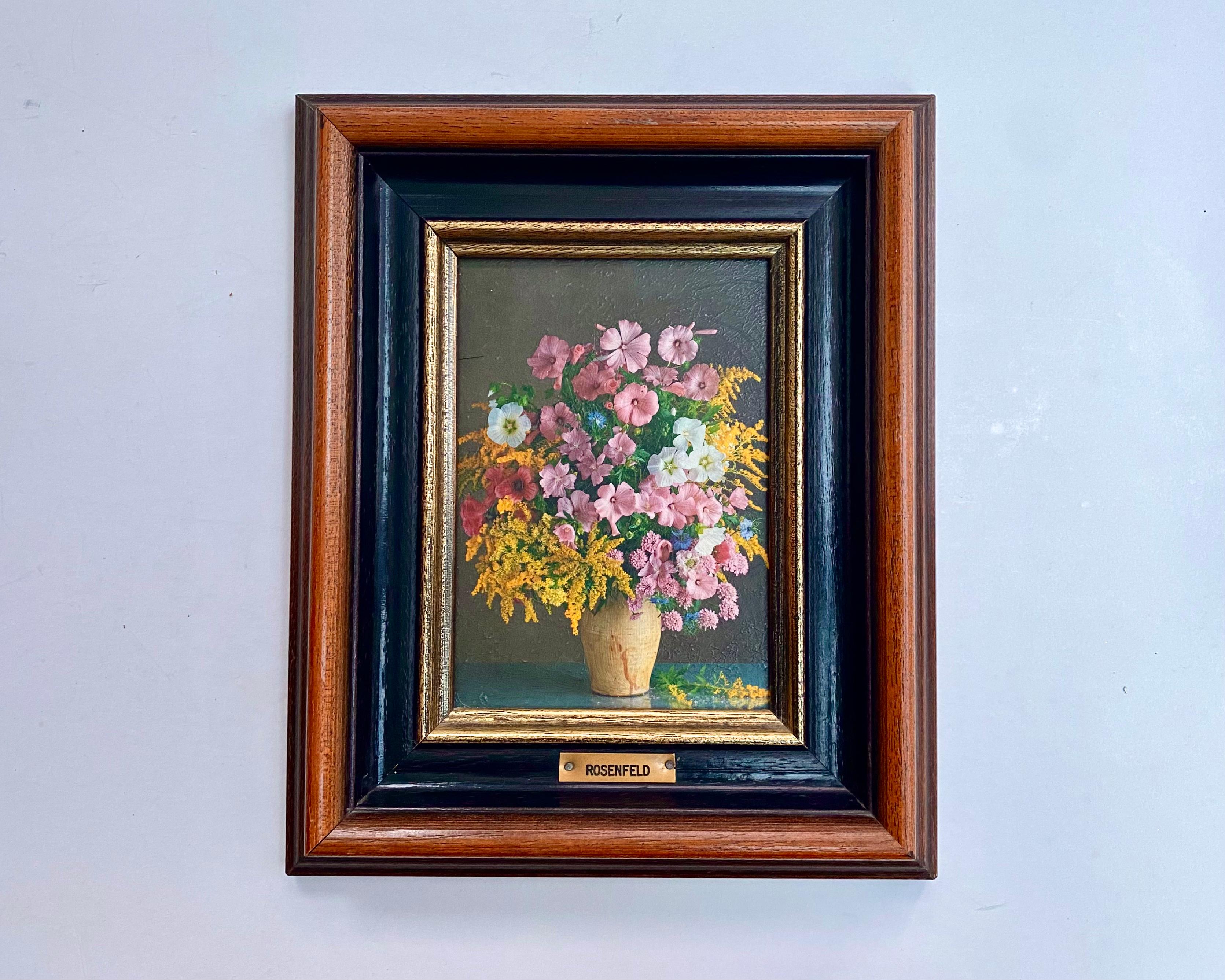 20th Century Vibrant Flowers Still Life Framed Painting on Canvas Vintage, Germany For Sale