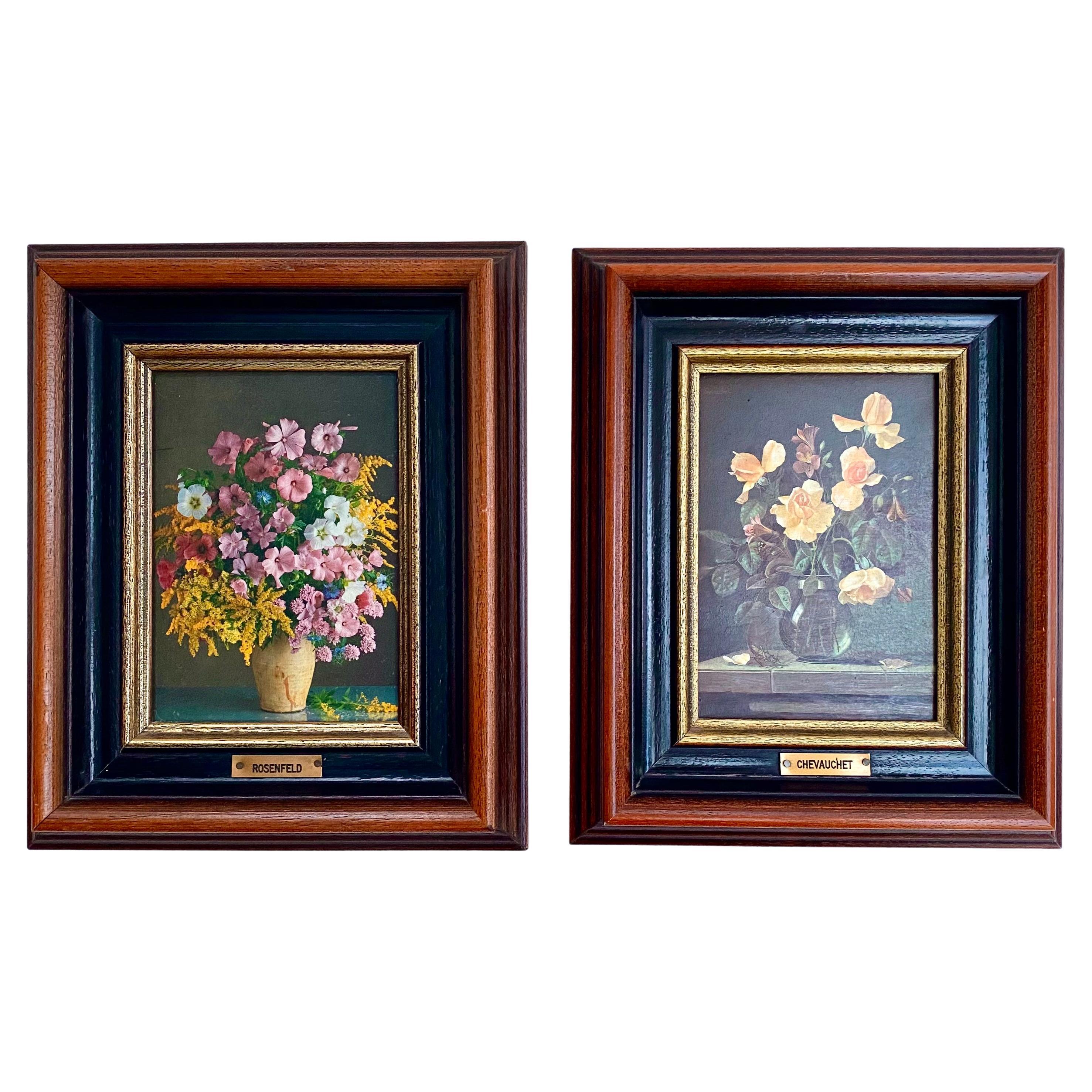 Nature morte aux fleurs vibrantes Peinture encadrée sur toile Vintage, Allemagne en vente