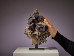 Purple Fluorite Silver Galena sculpture decorative object Tabletop