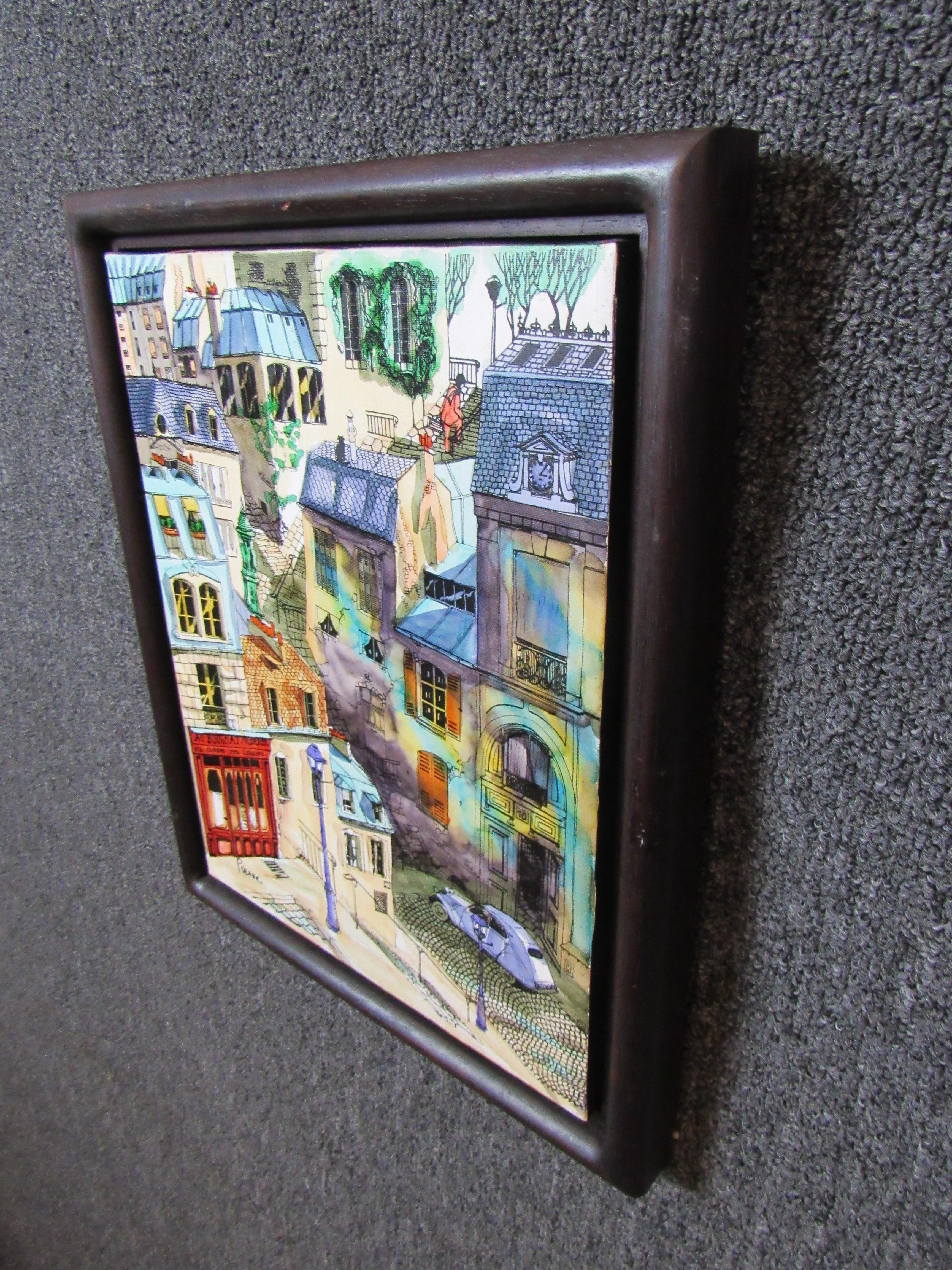 Superbe aquarelle originale d'une rue parisienne par l'artiste 