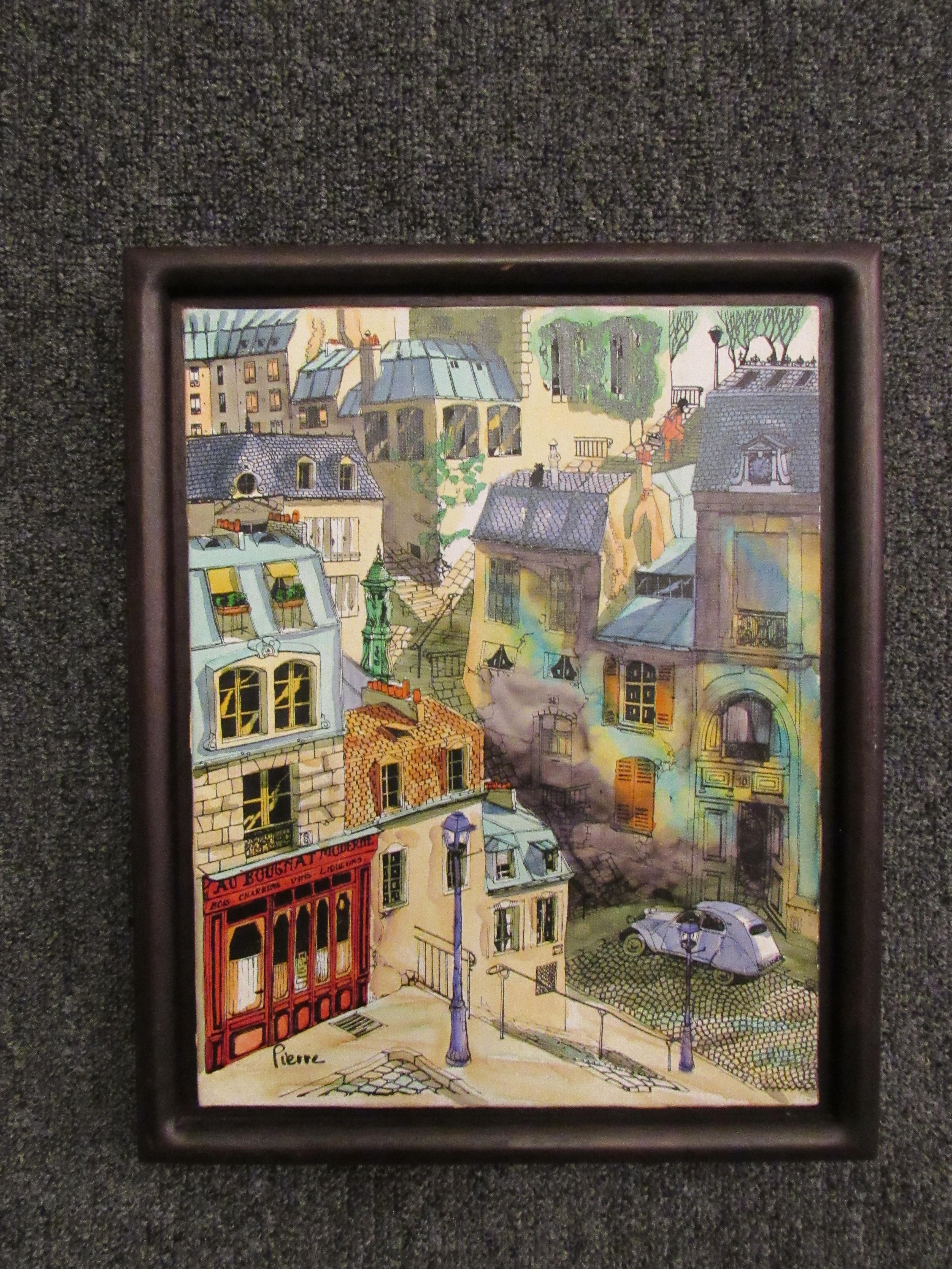 Hand-Painted Vibrant French Watercolor by Pierre For Sale