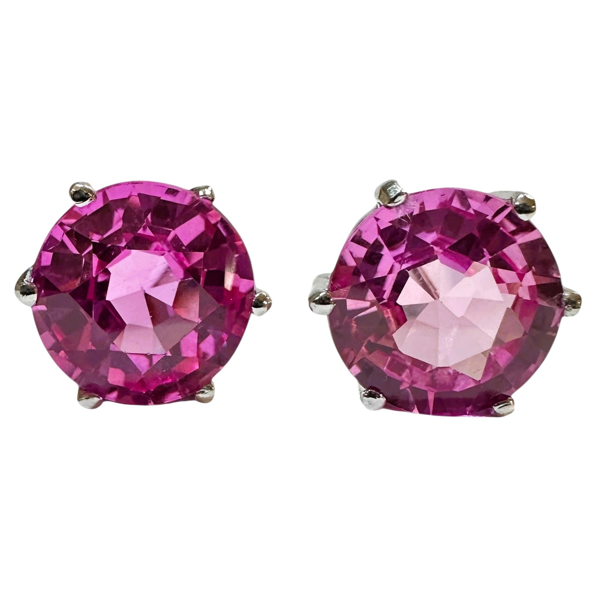 New Fuchsia Pink Sapphire 10.65 Carat 925 Sterling Silver Handmade Earrings