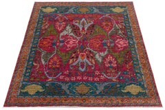 Vibrant Fuchsia & Teal Modern Bidjar Style Wool Rug with Botanical Motifs 10x14