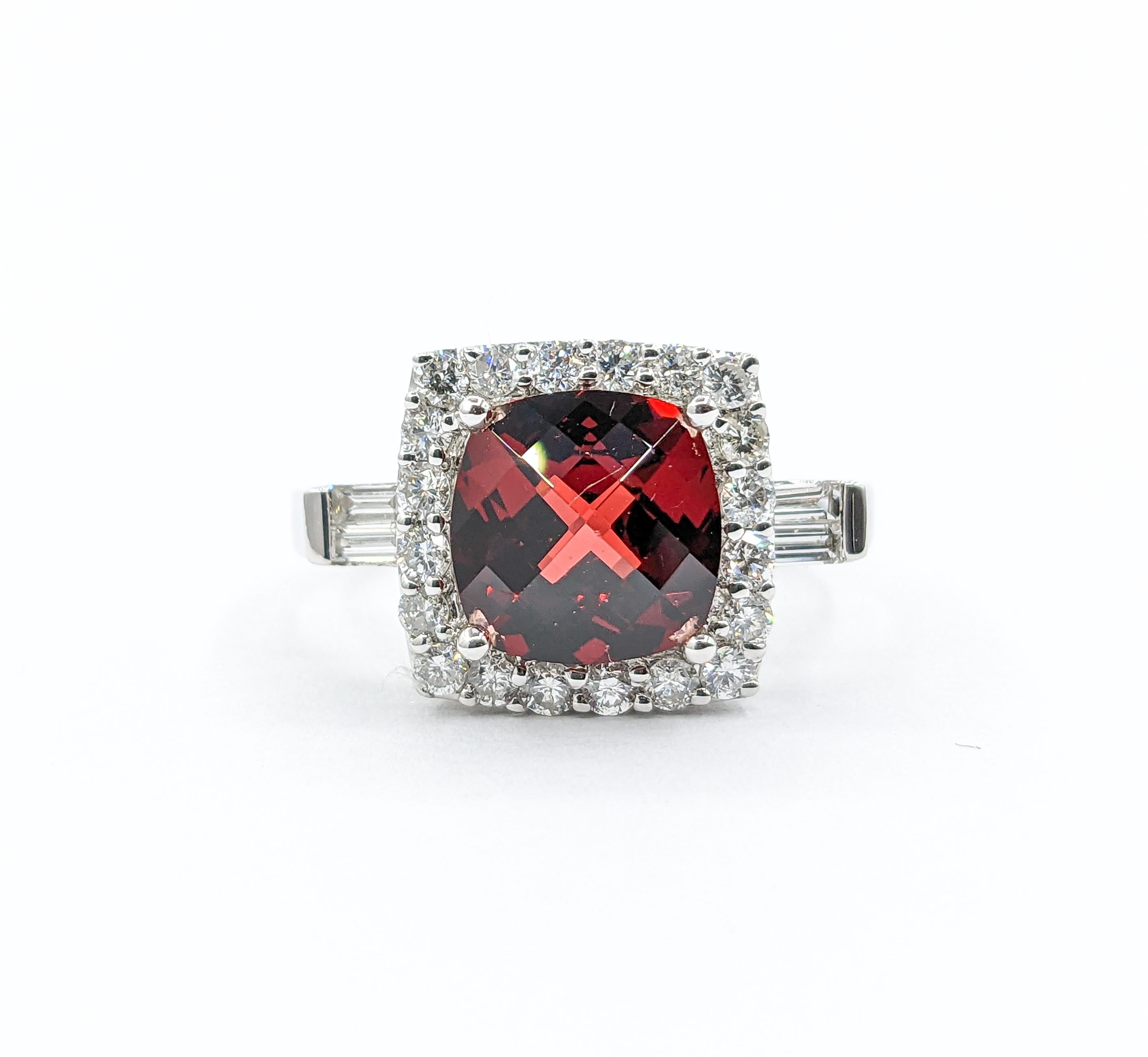 Vibrant Garnet & Diamond Cocktail Ring in 18k White Gold In Excellent Condition For Sale In Bloomington, MN