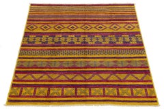 Vibrant Geometric Modern Moroccan Tribal Wool Area Rug - Magenta, Gold & Plum