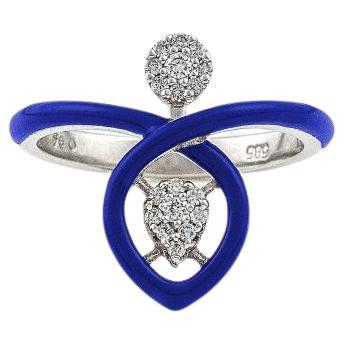 Bague vibrante avec diamants et émail bleu marine