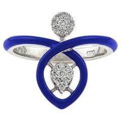Vibrant Gold Ring with Diamonds and Navy Enamel