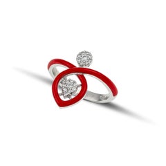 Vibrant Gold Ring with Diamonds and Red Enamel