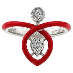 Bague vibrante avec diamants et émail rouge