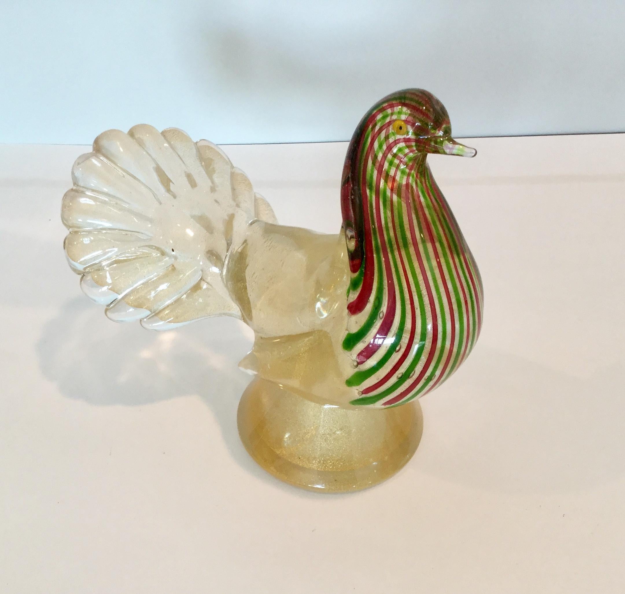 Mid-Century Modern Vibrant Gold with Stripes Murano Bird by AVeM, circa 1950s For Sale
