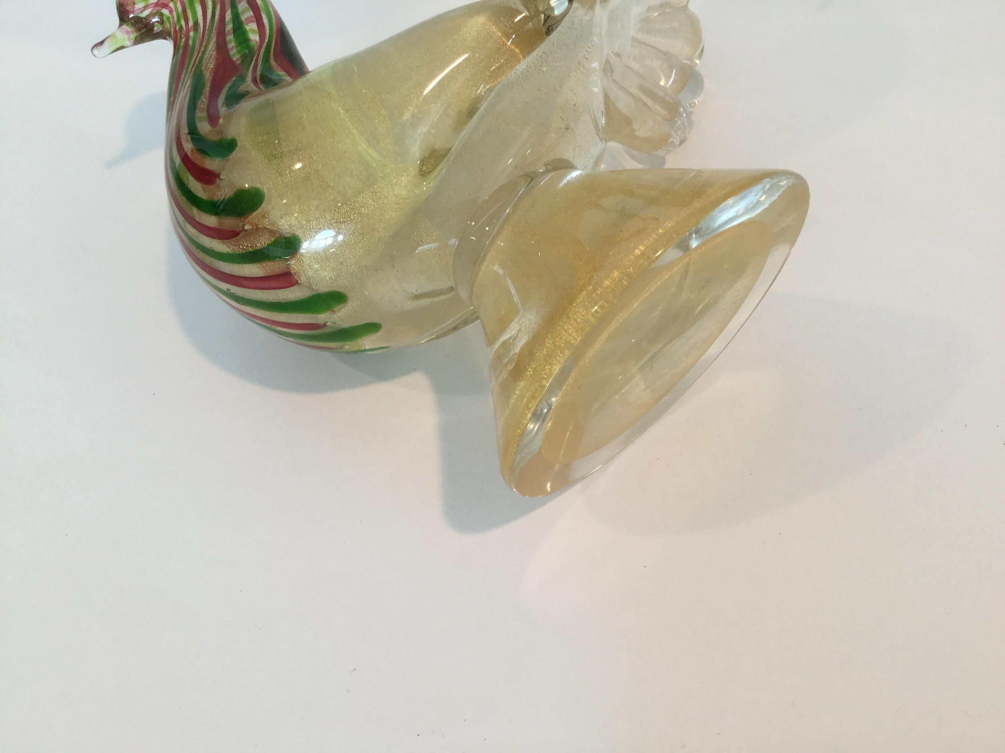Italian Vibrant Gold with Stripes Murano Bird by AVeM, circa 1950s For Sale