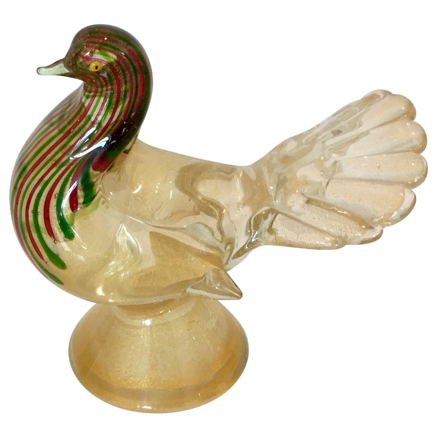 Vibrant Gold with Stripes Murano Bird by AVeM, circa 1950s For Sale
