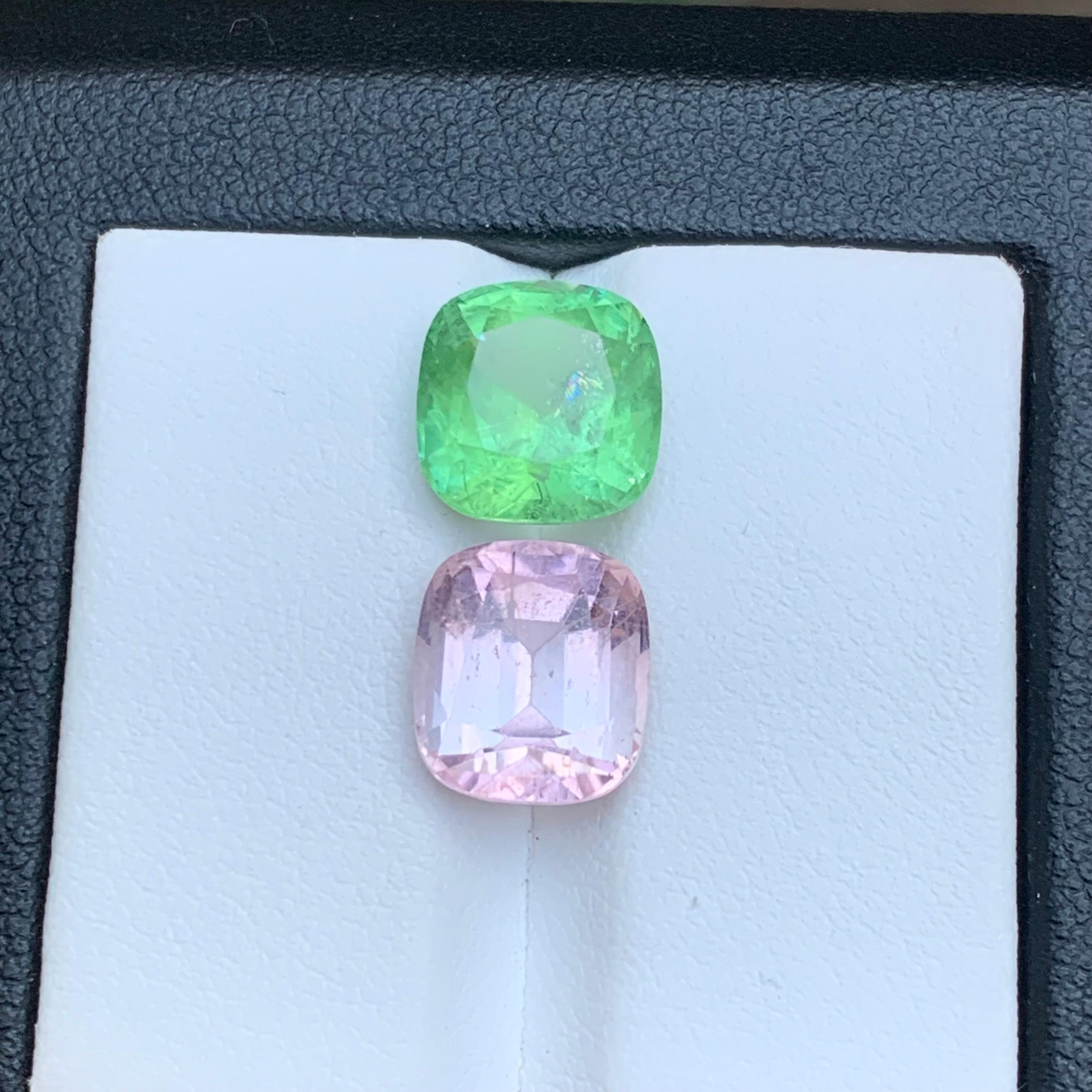 Vibrant Green & Baby Pink Natural Tourmaline Loose Gemstones 8.25 Ct Cushion Cut For Sale 5