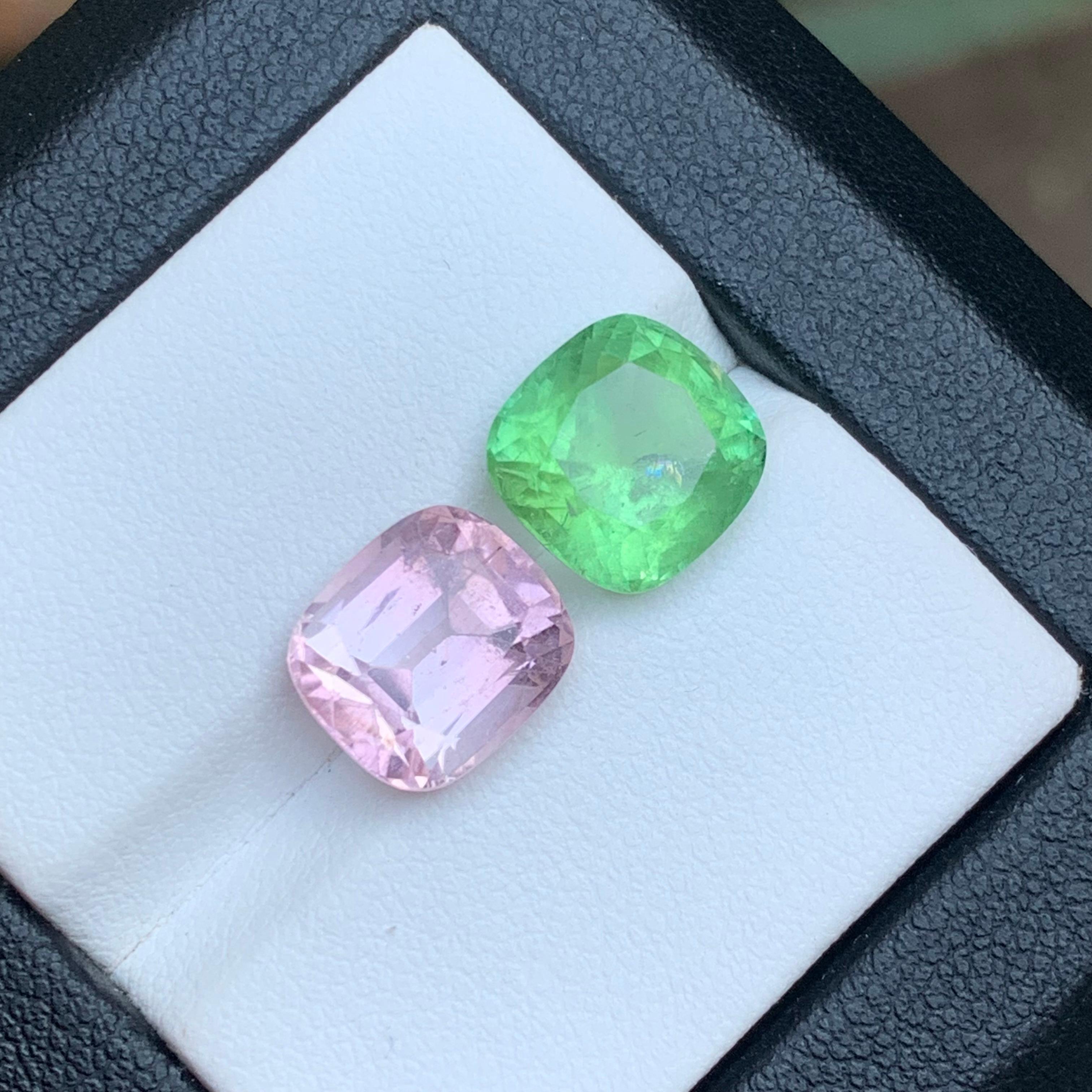 Vibrant Green & Baby Pink Natural Tourmaline Loose Gemstones 8.25 Ct Cushion Cut For Sale 6