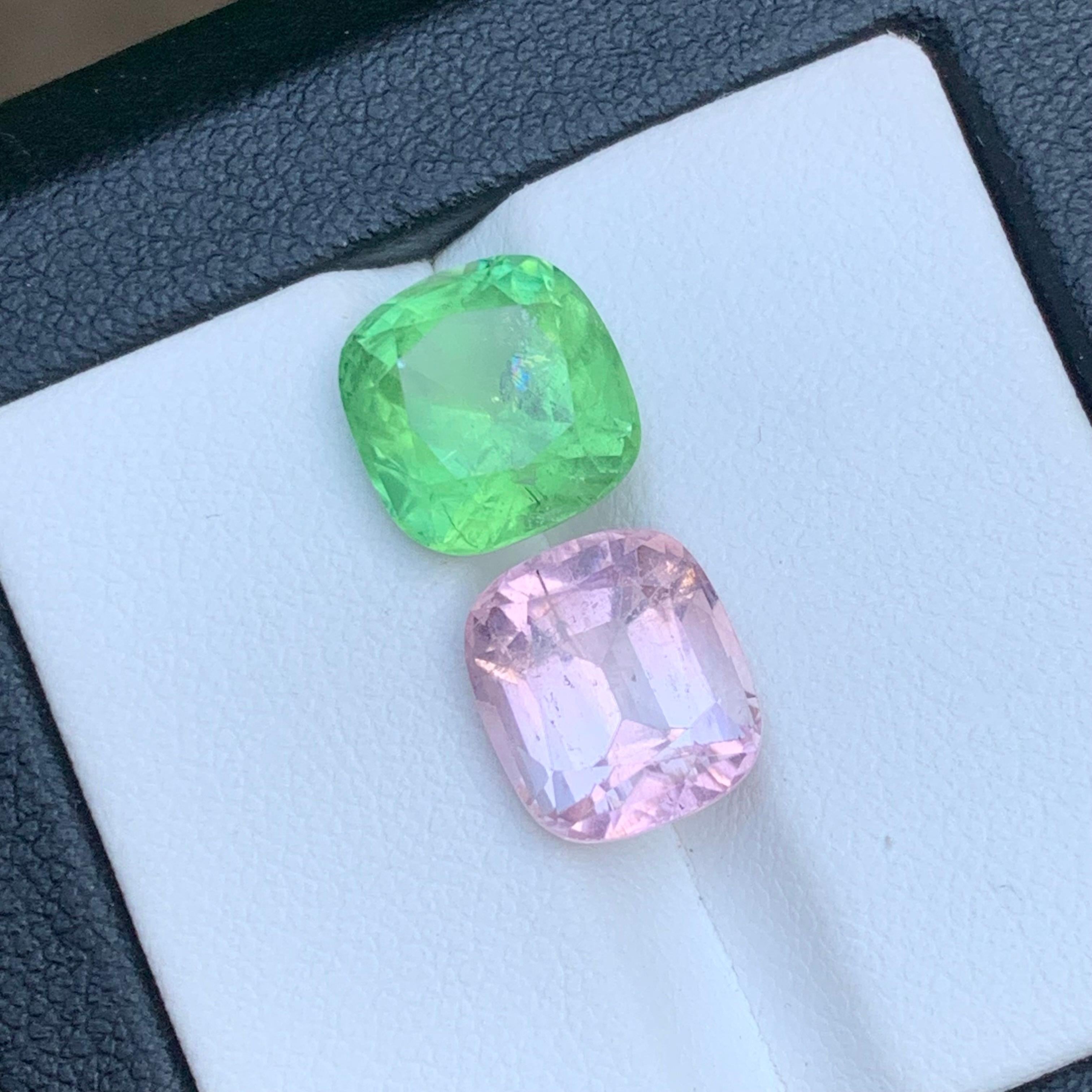 Vibrant Green & Baby Pink Natural Tourmaline Loose Gemstones 8.25 Ct Cushion Cut For Sale 7