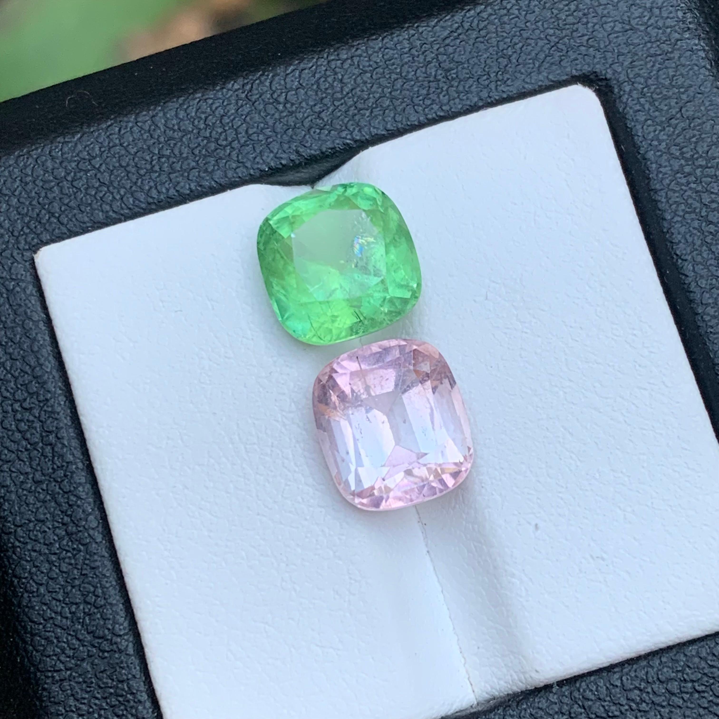 Vibrant Green & Baby Pink Natural Tourmaline Loose Gemstones 8.25 Ct Cushion Cut For Sale 8