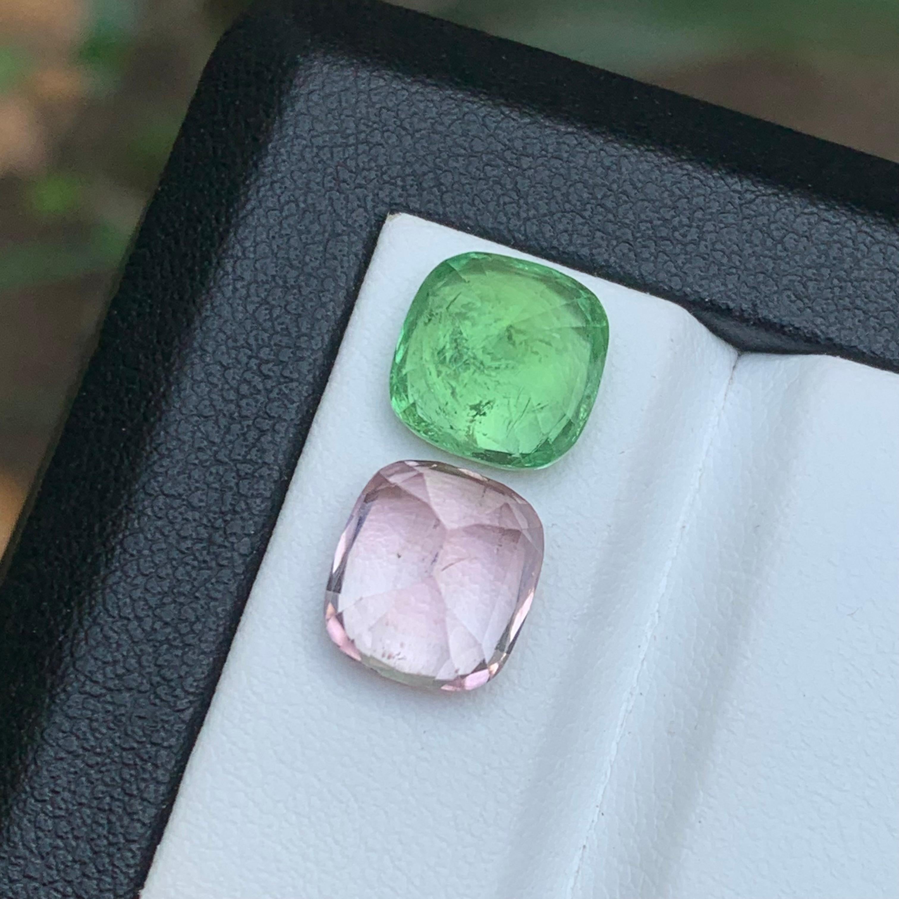 Vibrant Green & Baby Pink Natural Tourmaline Loose Gemstones 8.25 Ct Cushion Cut In New Condition For Sale In Peshawar, PK