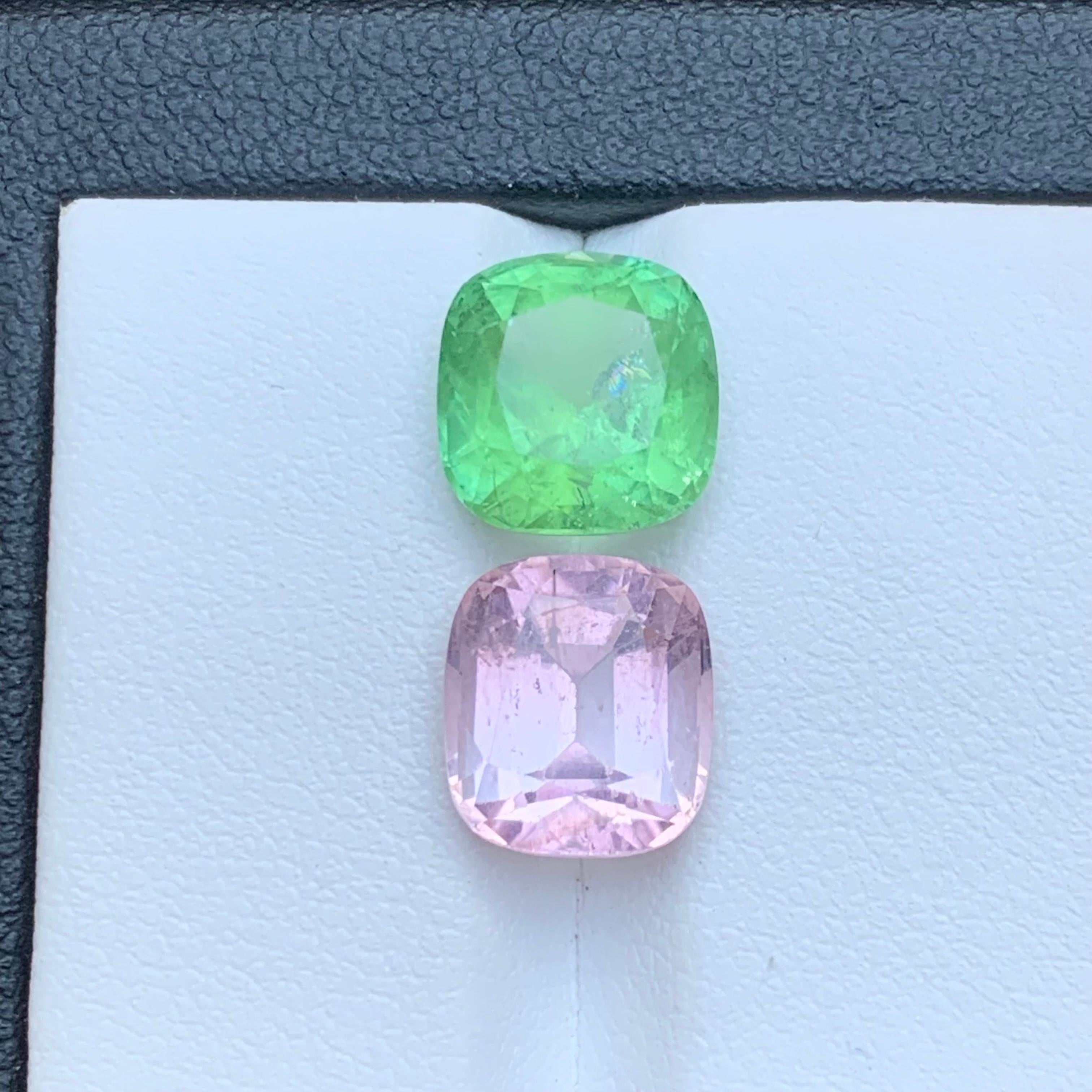 Vibrant Green & Baby Pink Natural Tourmaline Loose Gemstones 8.25 Ct Cushion Cut For Sale 1