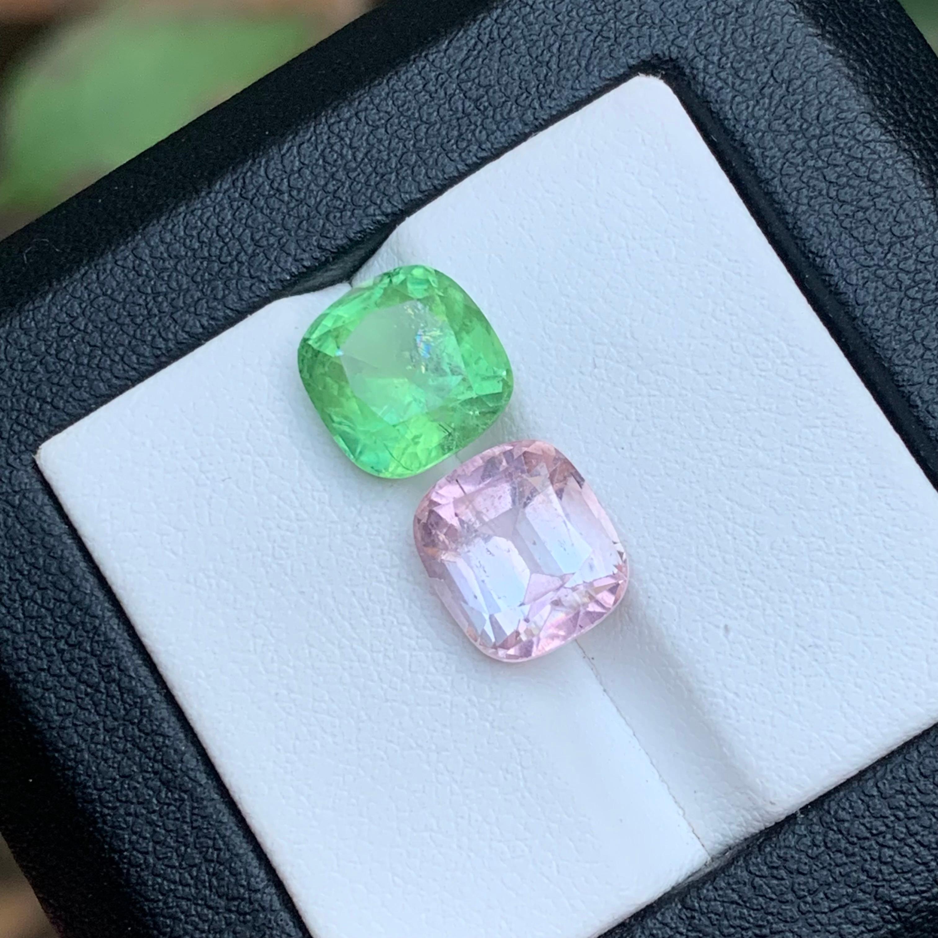 Vibrant Green & Baby Pink Natural Tourmaline Loose Gemstones 8.25 Ct Cushion Cut For Sale 3