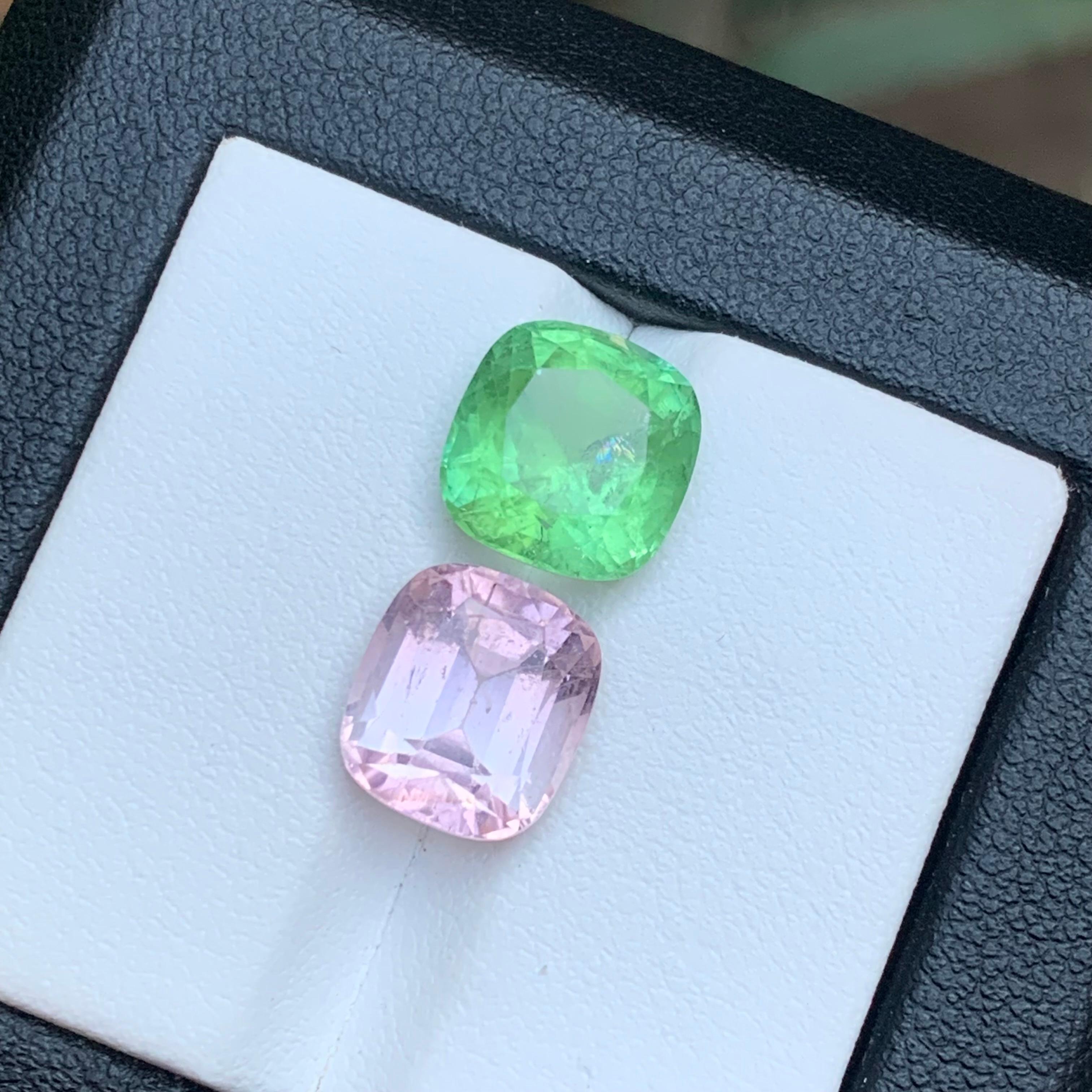 Vibrant Green & Baby Pink Natural Tourmaline Loose Gemstones 8.25 Ct Cushion Cut For Sale 4