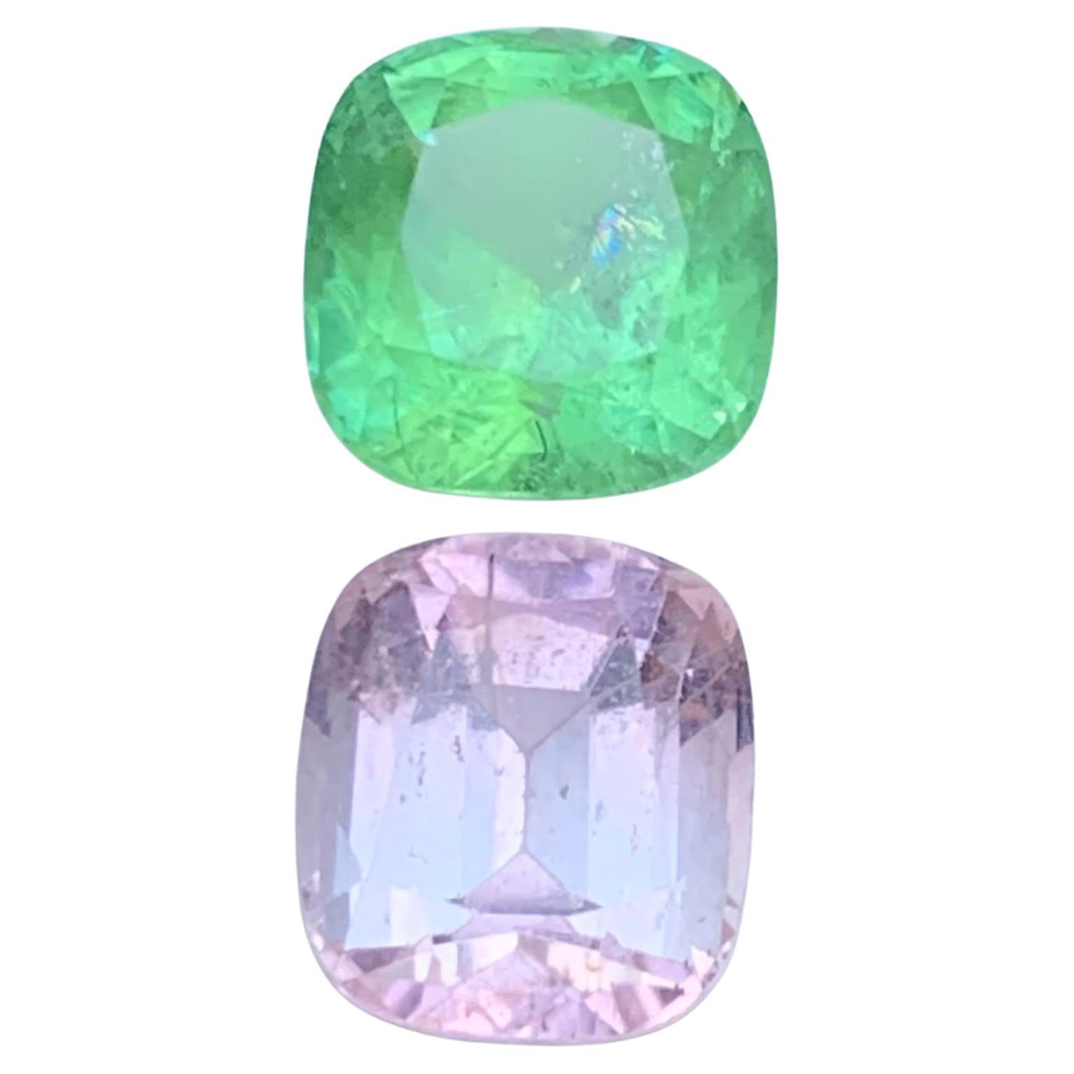 Gemas sueltas de turmalina natural verde vibrante y rosa bebé 8,25 ct talla cojín