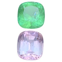 Gemas sueltas de turmalina natural verde vibrante y rosa bebé 8,25 ct talla cojín