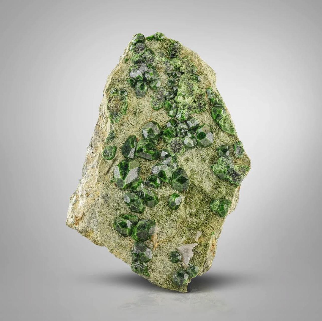 American Craftsman Vibrant Green Demantoid Garnet Isolated Crystals On Matrix From Azerbaijan For Sale