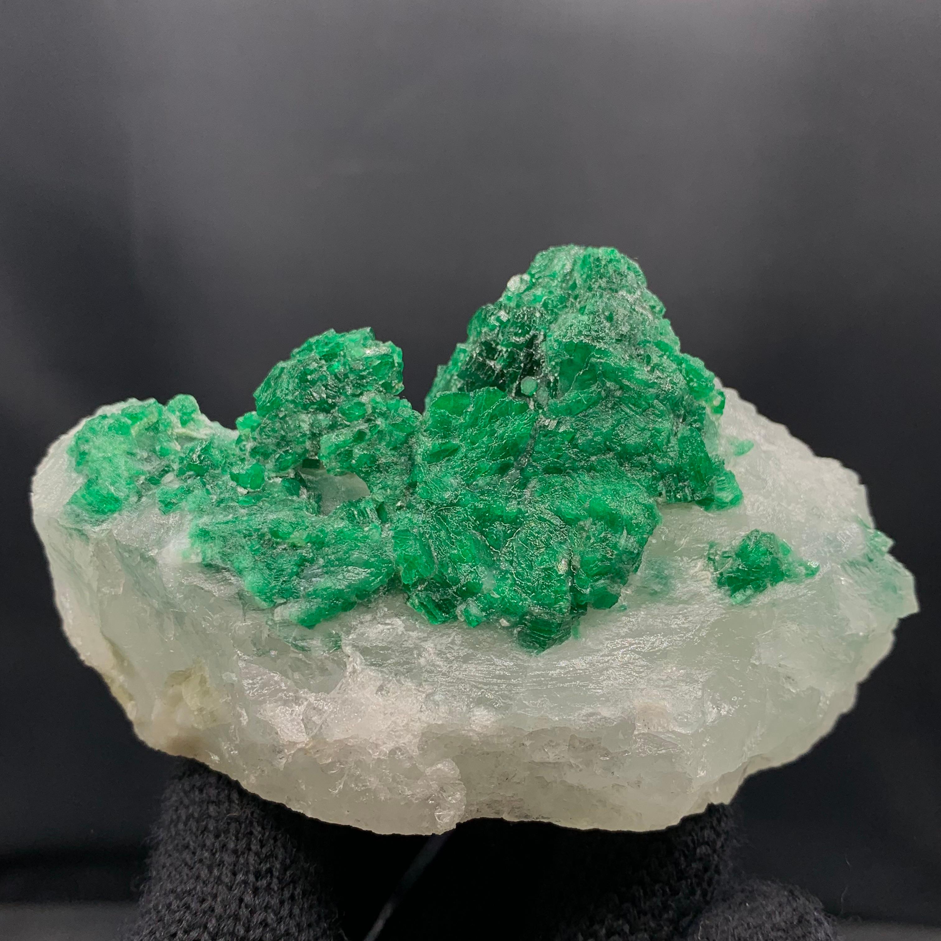 Vibrant Green Emerald Crystal Cluster On Calcite Matrix From Pakistan For Sale 3